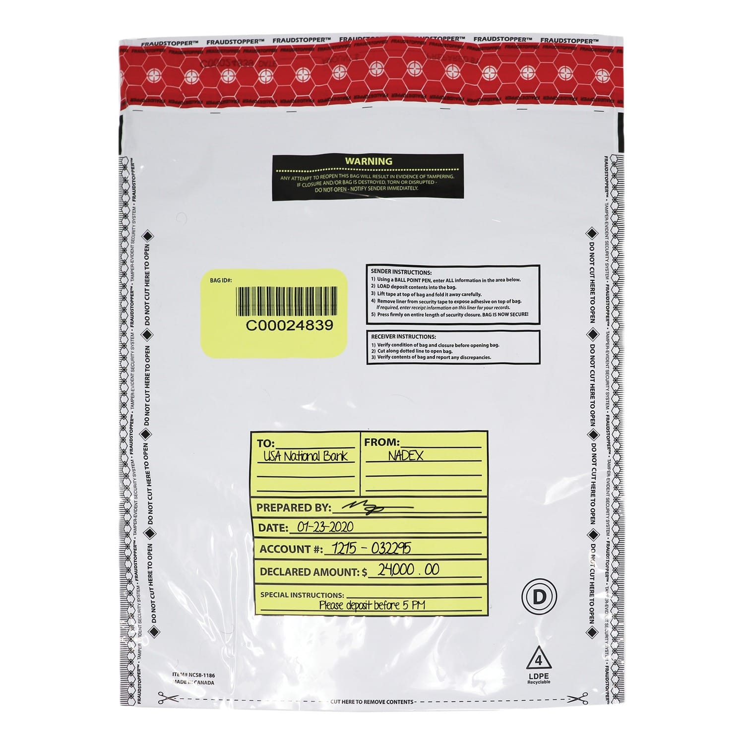 Nadex Coins Tamper-Evident 12-In. x 16-In. Opaque FRAUDSTOPPER Bank Deposit Bags, 100 Pack