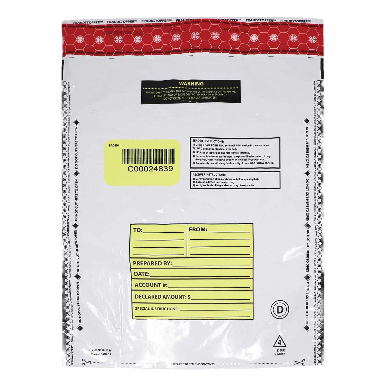Nadex Coins Tamper-Evident 12-In. x 16-In. Opaque FRAUDSTOPPER Bank Deposit Bags, 100 Pack