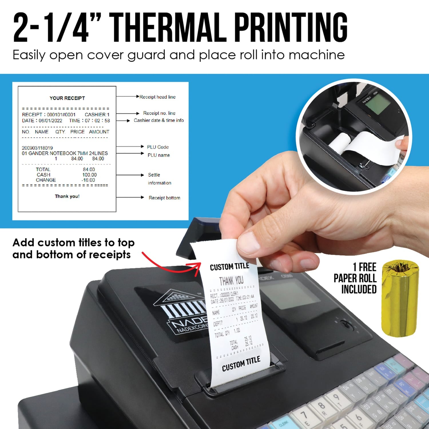 Nadex Coins CR360 Thermal-Print Electronic Cash Register, Black