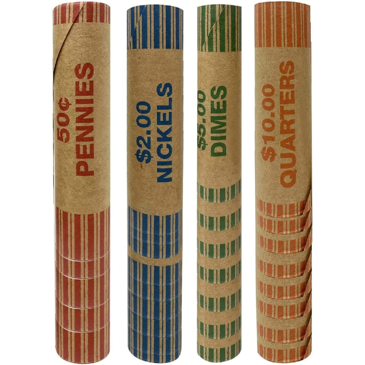 Nadex Coins 256 Assorted Preformed Crimped End Coin Roll Wrappers, 64 Each of Nickels, Dimes, Pennies, and Quarters
