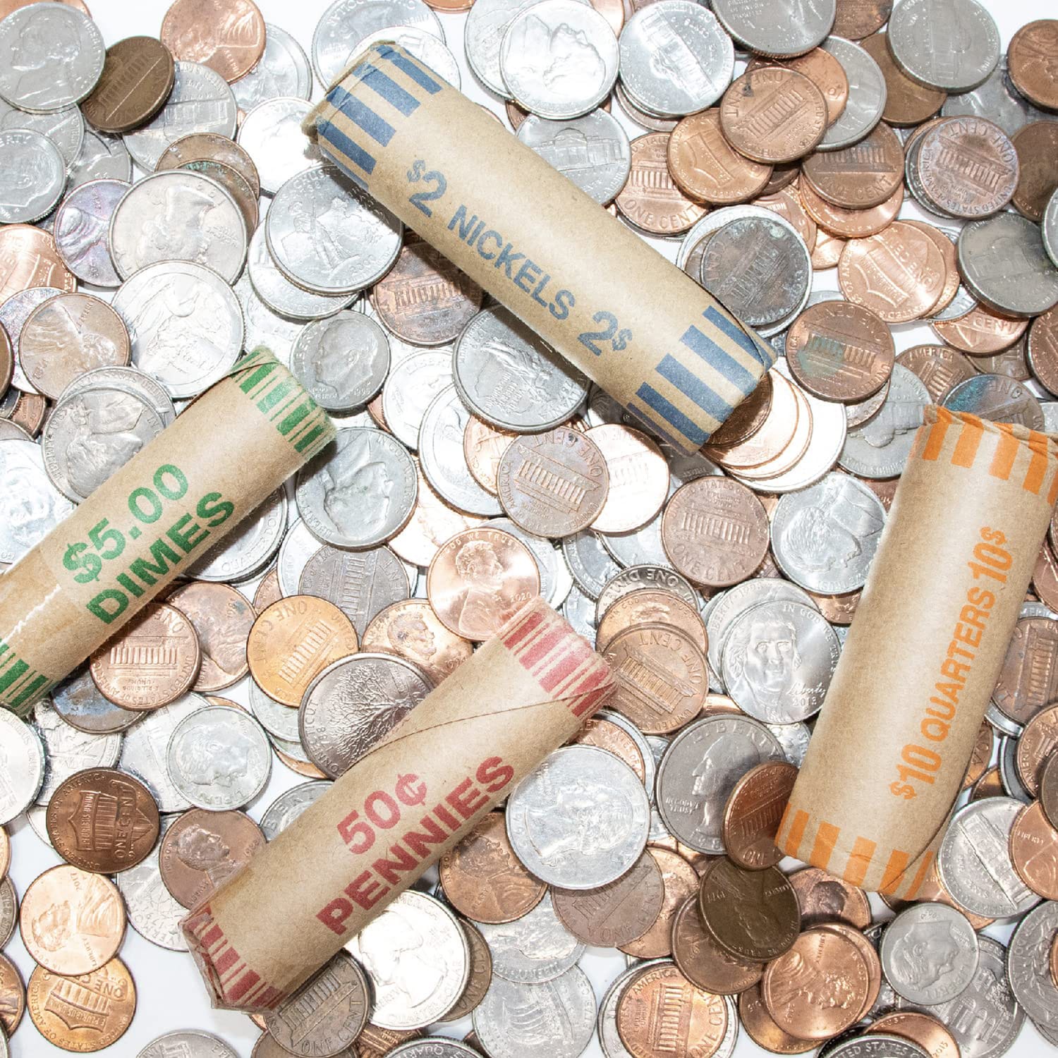 Nadex Coins 256 Assorted Preformed Crimped End Coin Roll Wrappers, 64 Each of Nickels, Dimes, Pennies, and Quarters