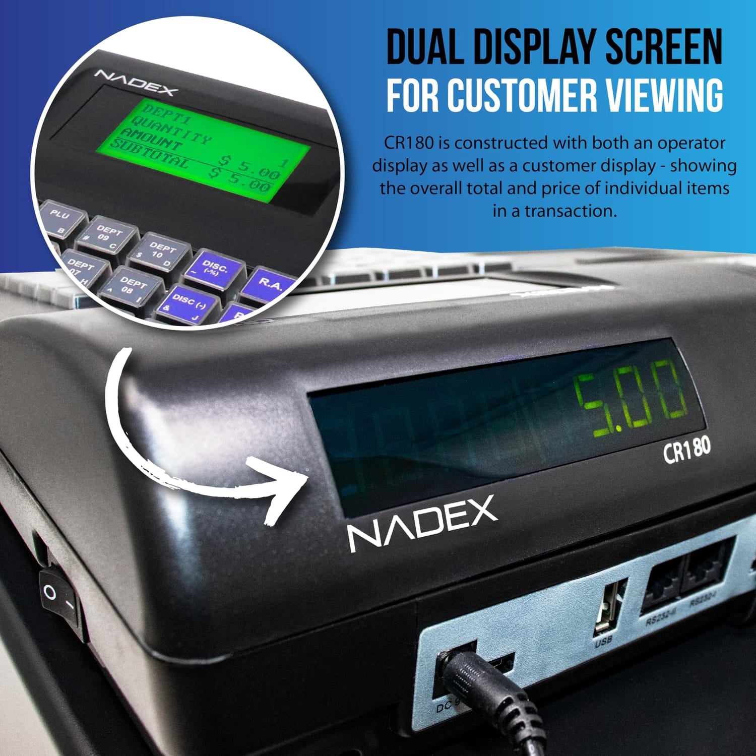 Nadex Coins CR180 Steel Cash Register with Coin Drawer, 6800 PLUs and 60 Departments, Black