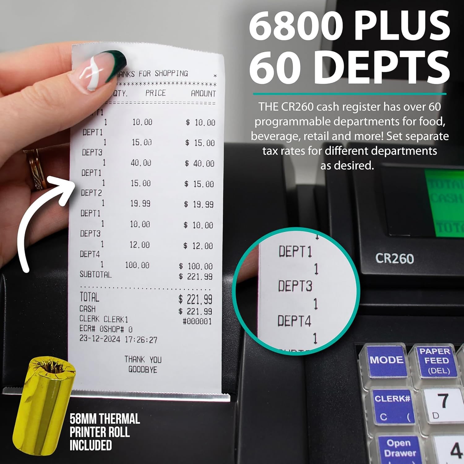 Nadex Coins CR260 Electronic Cash Register with Steel Drawer, Thermal Printer, Operator and Customer Displays, and User-Friendly Interface