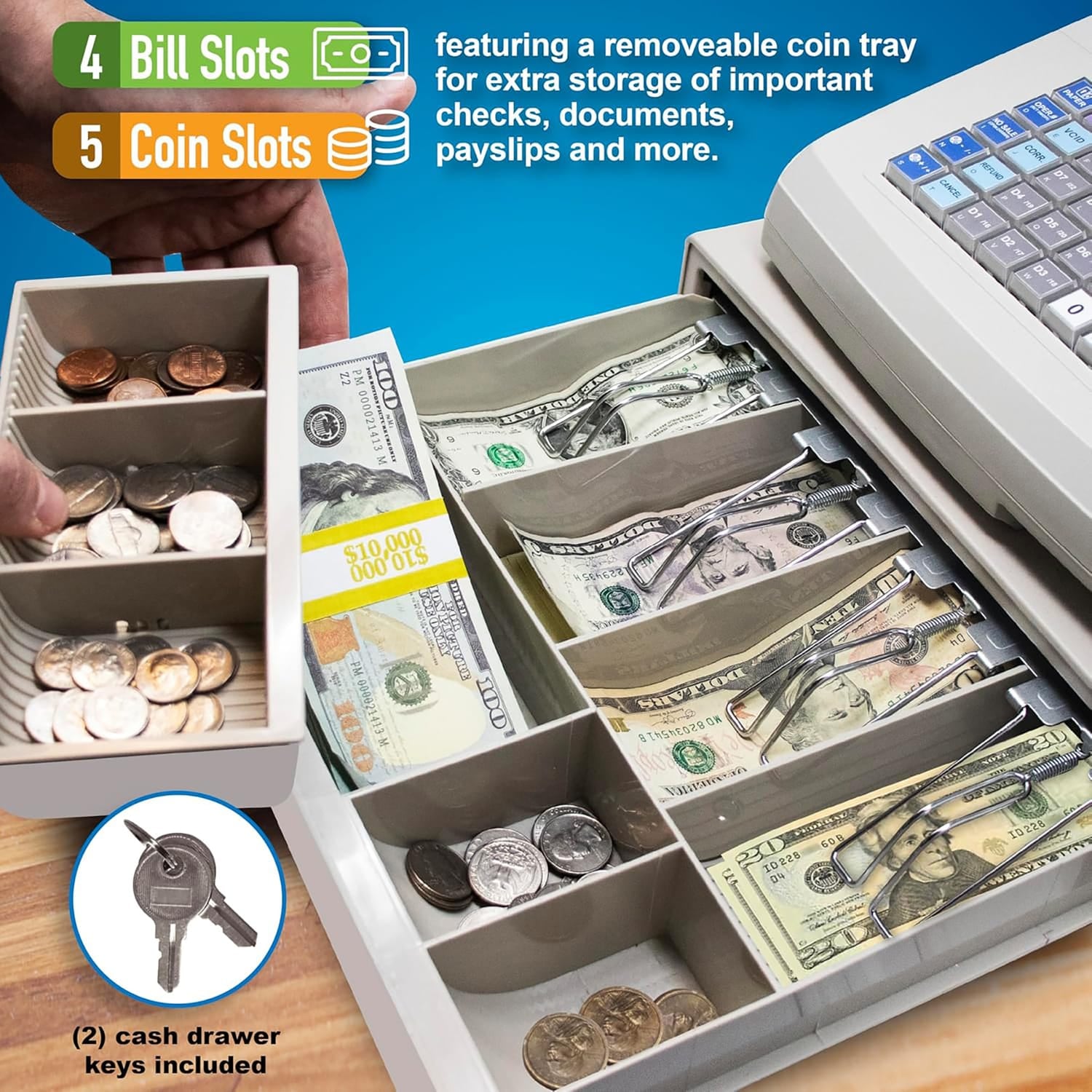 Nadex Coins CR318 POS Electronic Cash Register with Steel Drawer, Thermal Printer, and Multi-Clerk Support