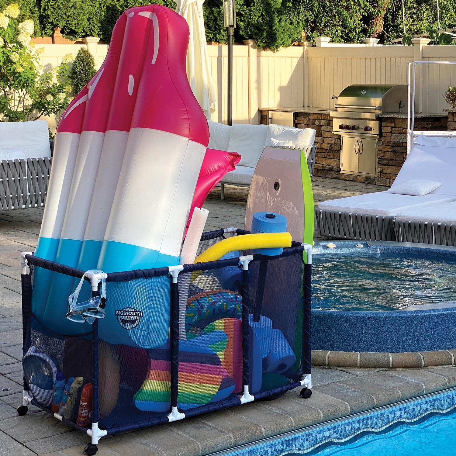 Pool Bins Pool Storage Mesh Rolling Organizer, Extra Large, 25 In. x 43 In. x 28 In., PB-K400
