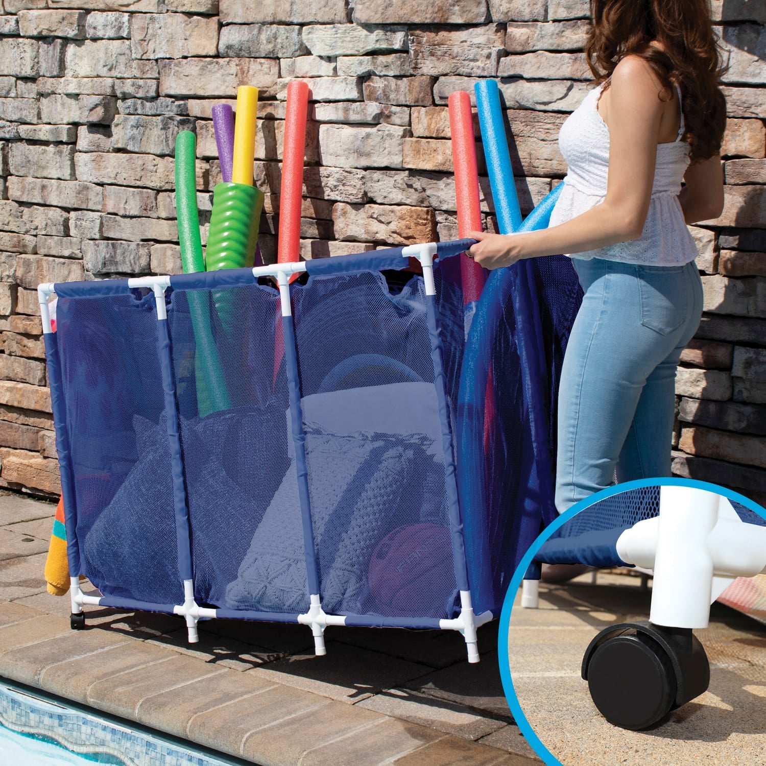 Pool Bins Pool Storage Mesh Rolling Organizer, Extra Large, 30.2 In. x 47.2 In. x 34 In., PB-X600