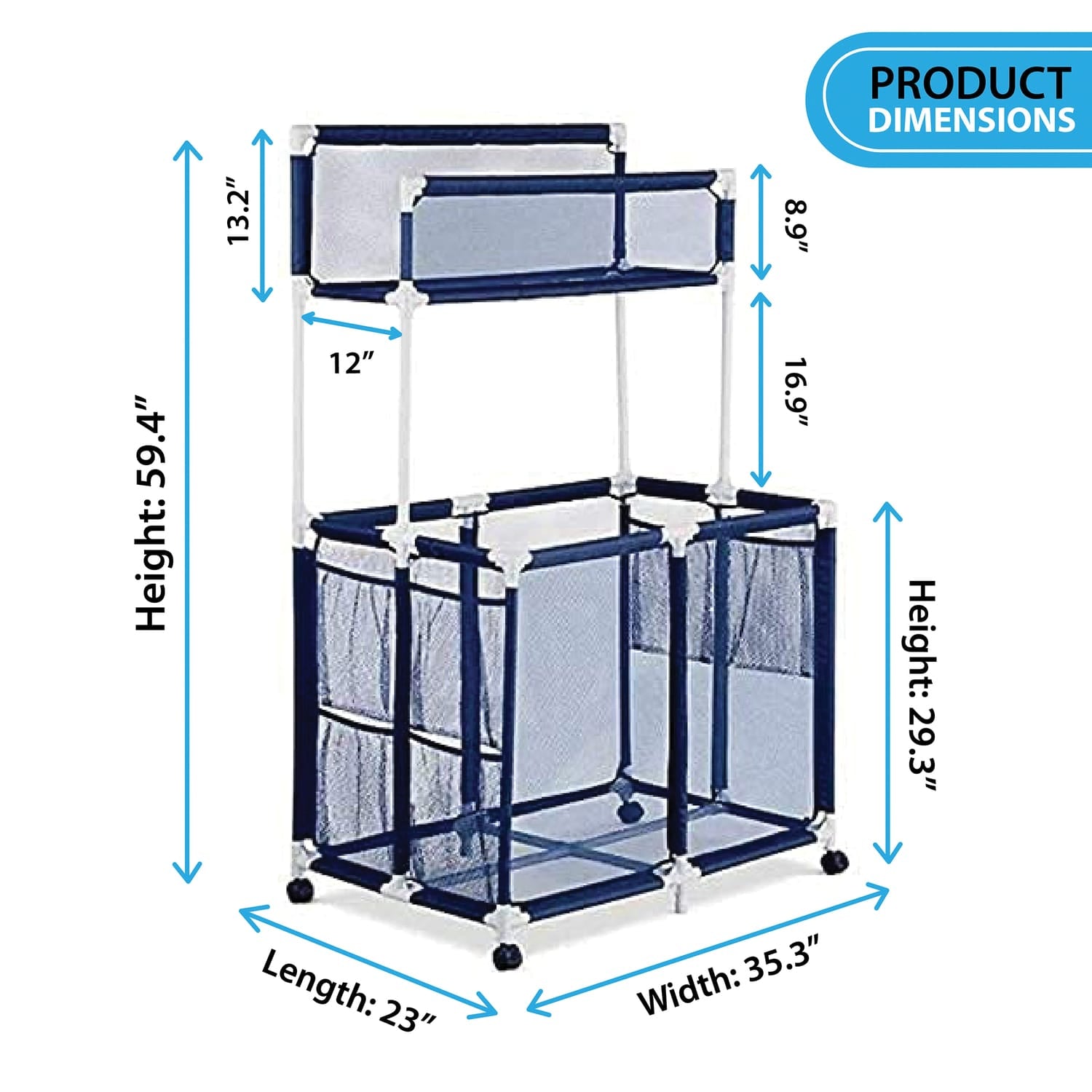 Pool Bins Pool Storage Mesh Rolling Organizer with Noodle Holder, Extra Large, 23 In. x 35.3 In. x 59.4 In., PB-Z700