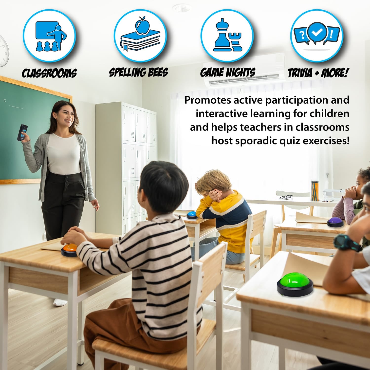 Teachers Choice Wireless Light-up Game Buzzer System, 4 Pack, 4 Pack
