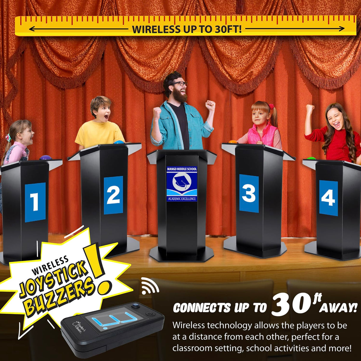 Teachers Choice Wireless Light-up Game Buzzer System, 4 Pack, 4 Pack