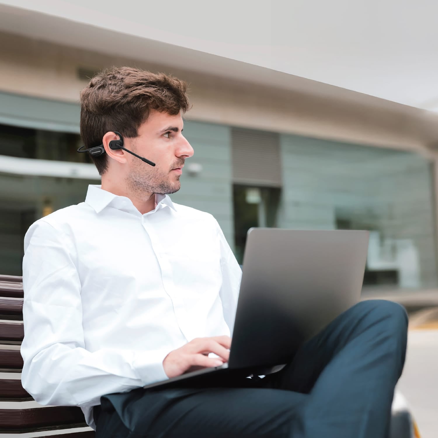OPN Sound Chat Pro Bluetooth Open-Ear Headset with Flexible ENC Boom Mic and USB Dongle, up to 17 Hours Play Time, IPX5 Water-Resistant