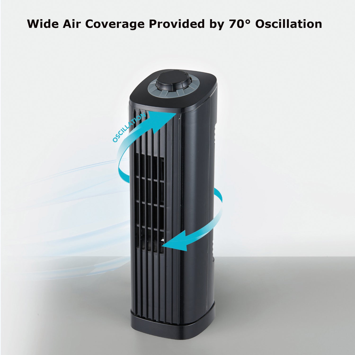 Optimus 14-In. Portable Oscillating Ultra-Slim Desktop Mini Tower Fan with 3 Speeds, 550 CFM, 70° Oscillation, 50 Watts, 72-In. Cord, Black