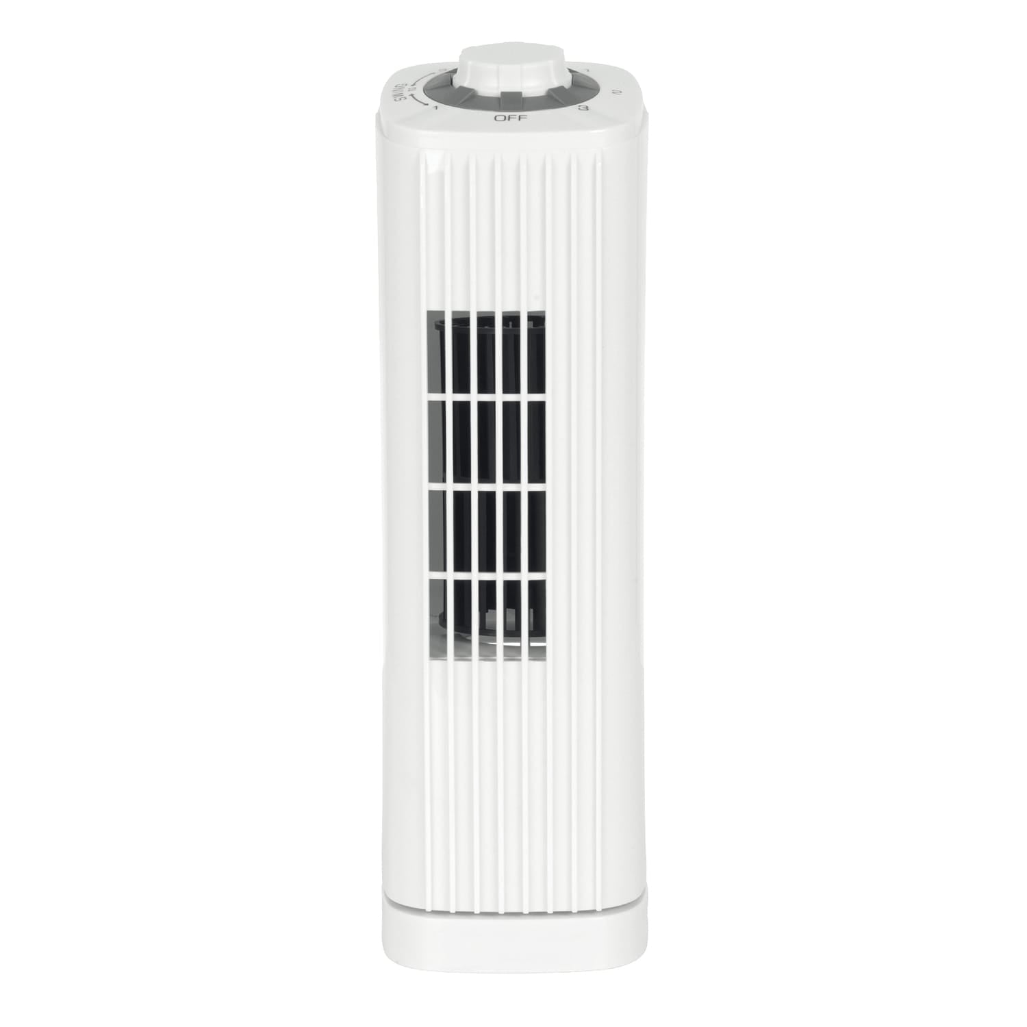 Optimus 14-In. Portable Oscillating Ultra-Slim Desktop Mini Tower Fan with 3 Speeds, 550 CFM, 70° Oscillation, 50 Watts, 72-In. Cord, White