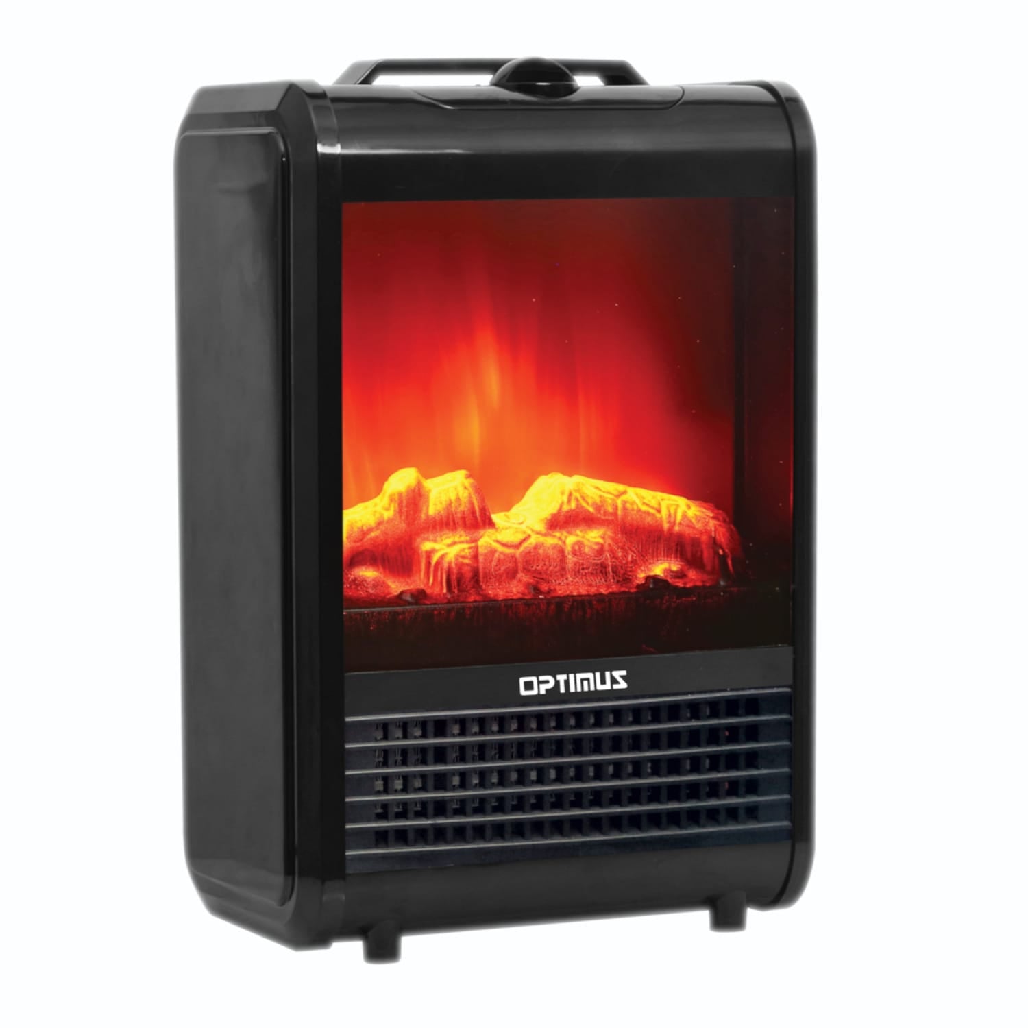 Optimus 1200-Watt-Max Mini Electric Flame-Effect Fireplace Heater, H-9300, Black