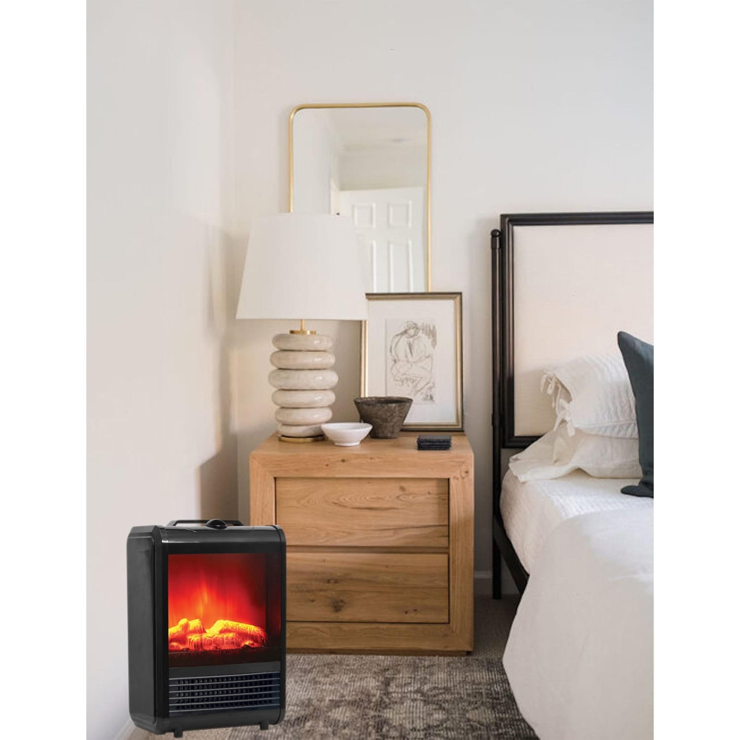 Optimus 1200-Watt-Max Mini Electric Flame-Effect Fireplace Heater, H-9300, Black