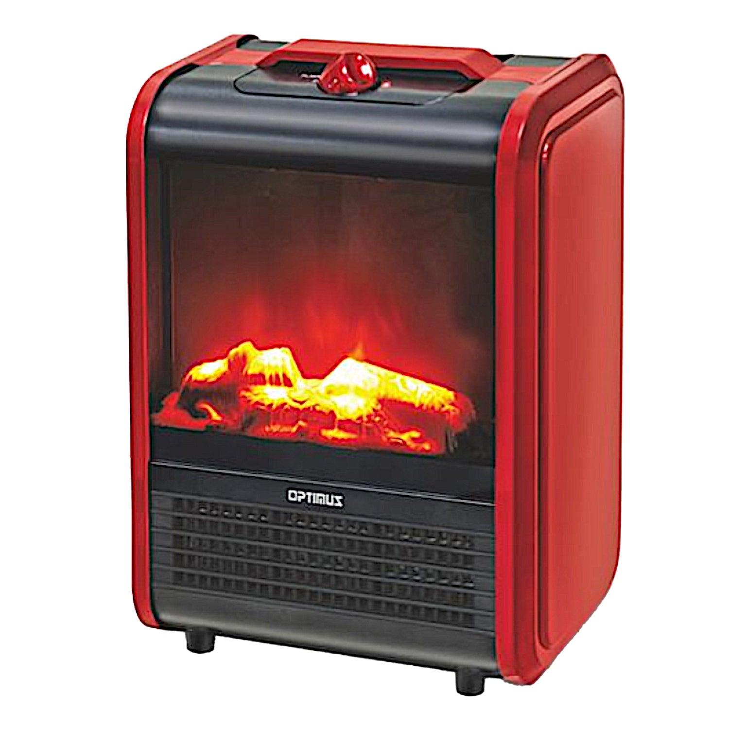 Optimus 1200-Watt-Max Mini Electric Flame-Effect Fireplace Heater, H-9300, Red