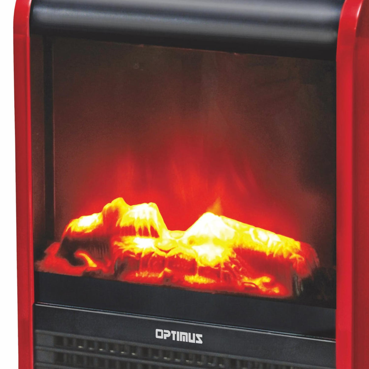 Optimus 1200-Watt-Max Mini Electric Flame-Effect Fireplace Heater, H-9300, Red
