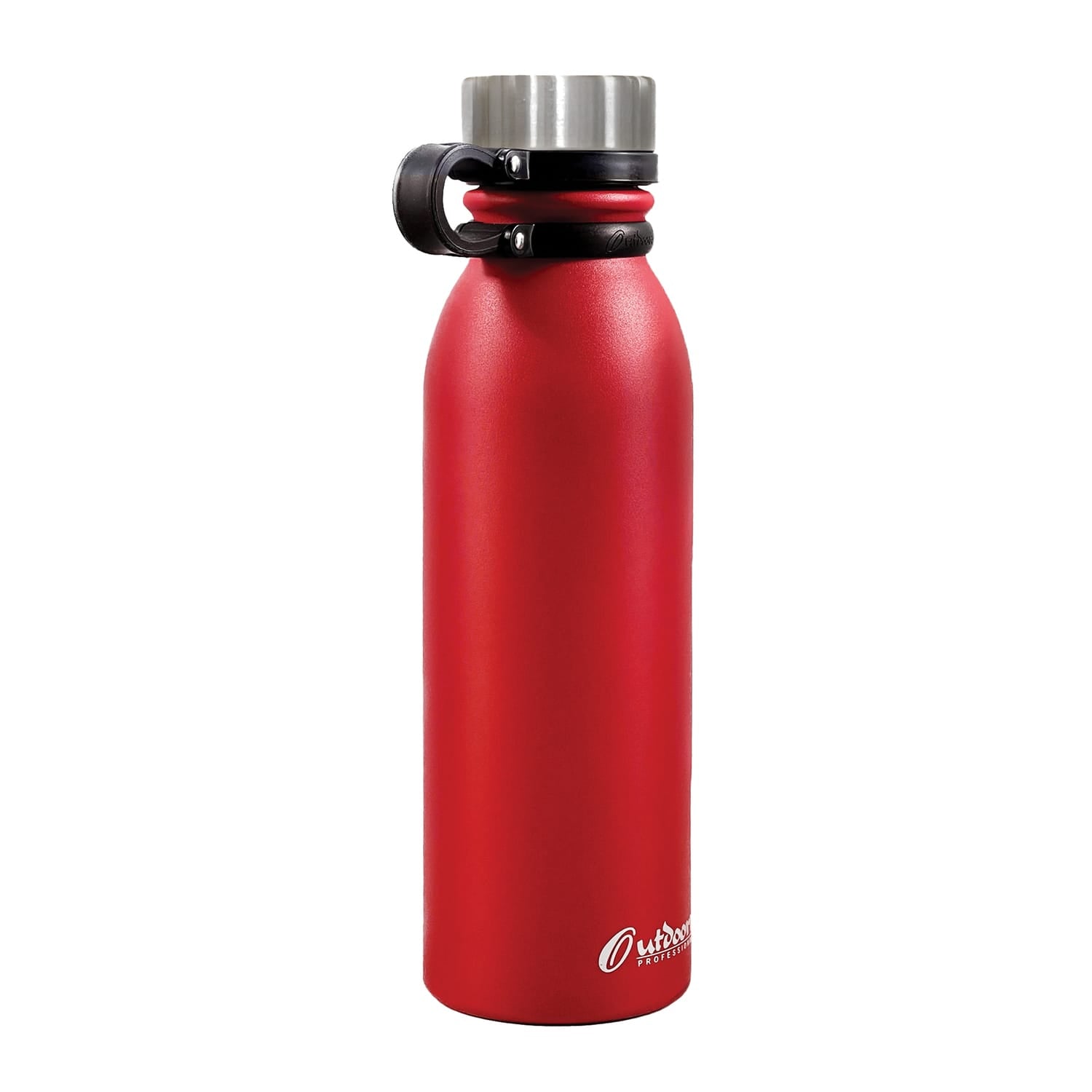 Outdoors Professional 20-Oz. Stainless Steel Double-Walled Vacuum-Insulated Travel Bottle with Leakproof Screw Cap, Red