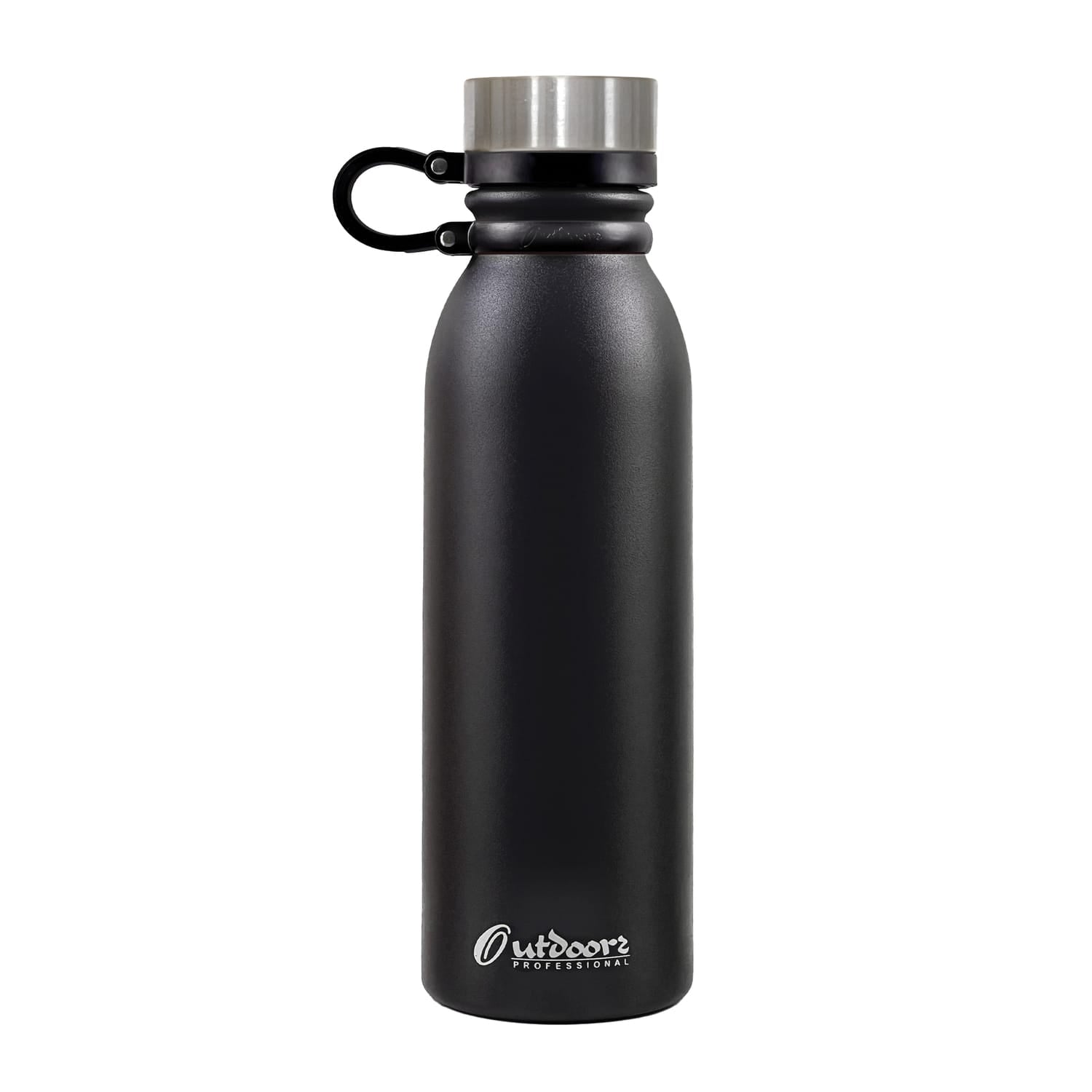 Outdoors Professional 20-Oz. Stainless Steel Double-Walled Vacuum-Insulated Travel Bottle with Leakproof Screw Cap, Black