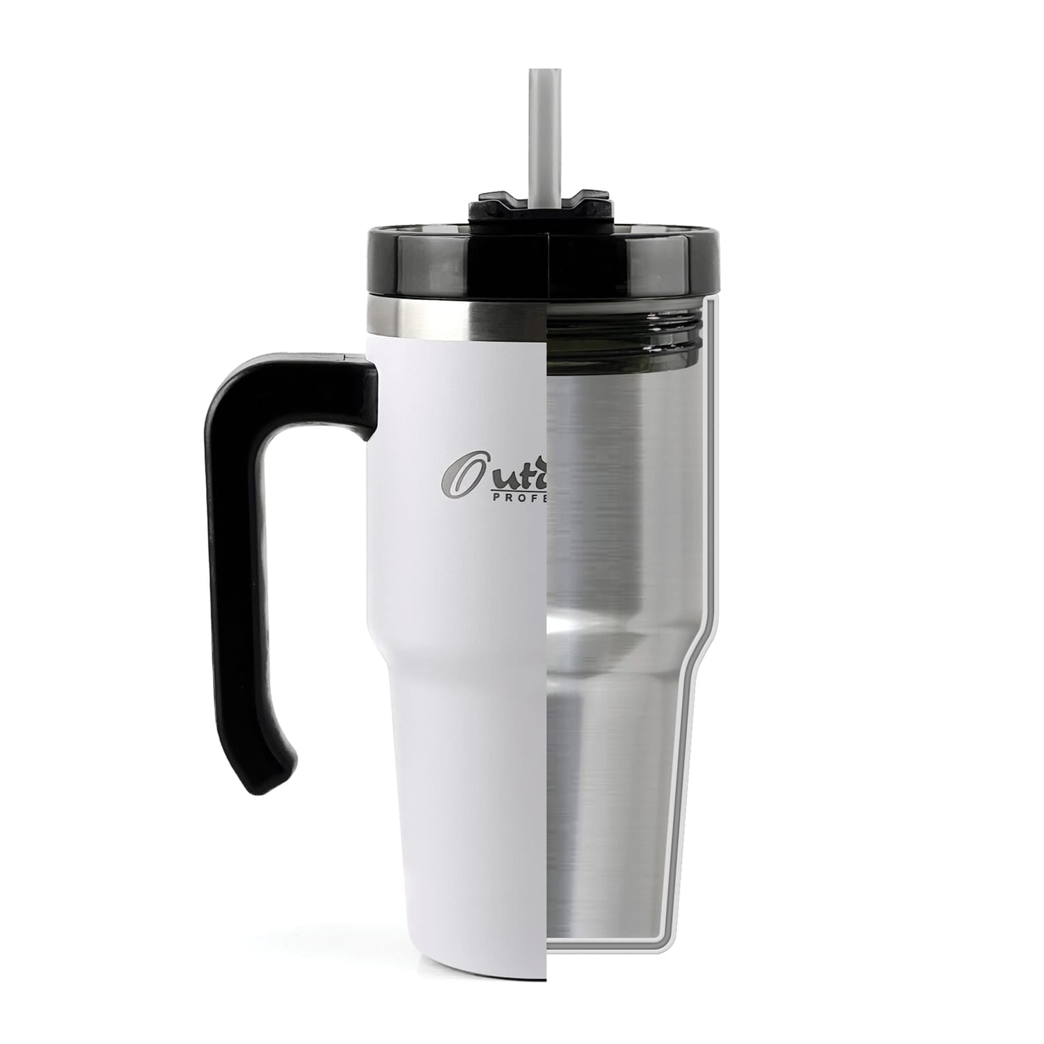 Outdoors Professional 20-Oz. Stainless Steel Double-Walled Insulated Tumbler with Straw, White