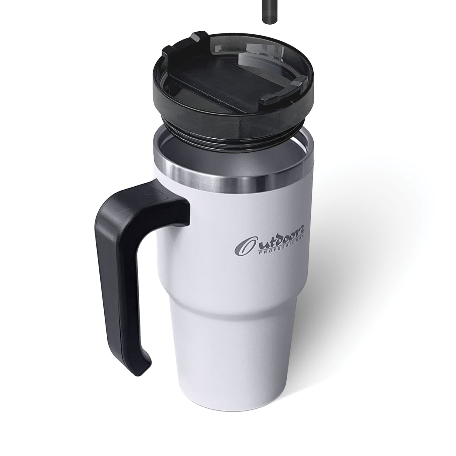 Outdoors Professional 20-Oz. Stainless Steel Double-Walled Insulated Tumbler with Straw, White