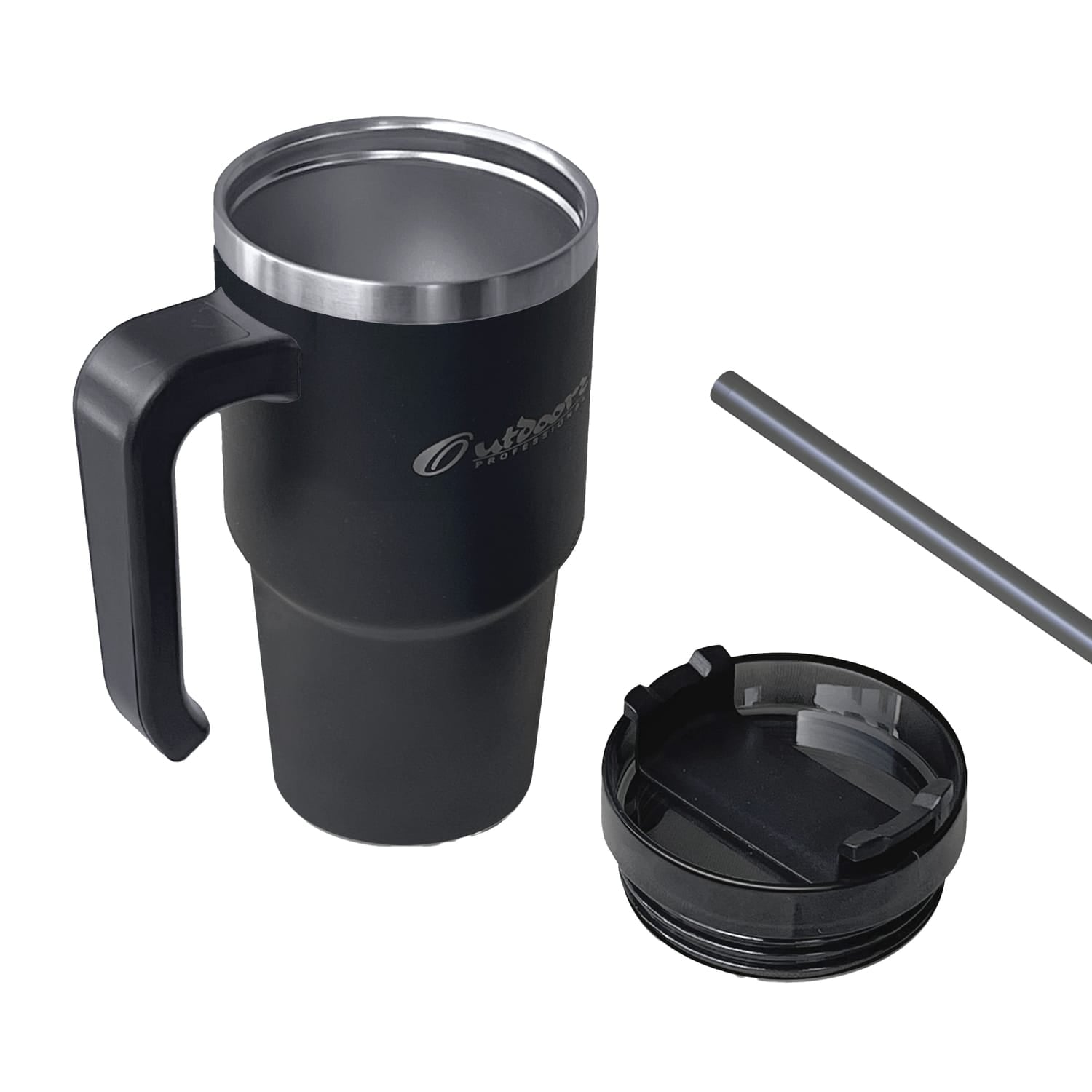 Outdoors Professional 20-Oz. Stainless Steel Double-Walled Insulated Tumbler with Straw, Black