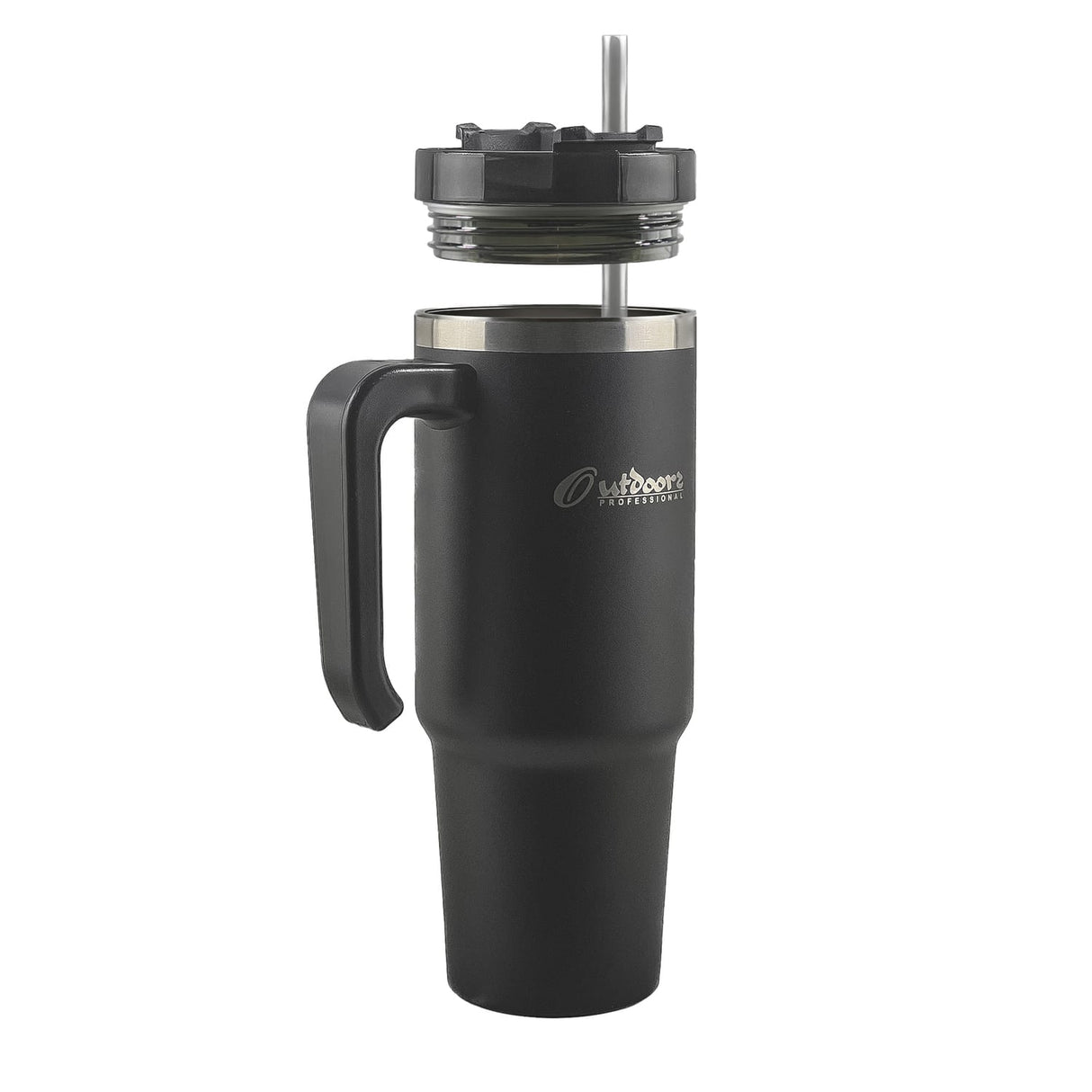 Outdoors Professional 30-Oz. Stainless Steel Double-Walled Insulated Tumbler with Straw, Black