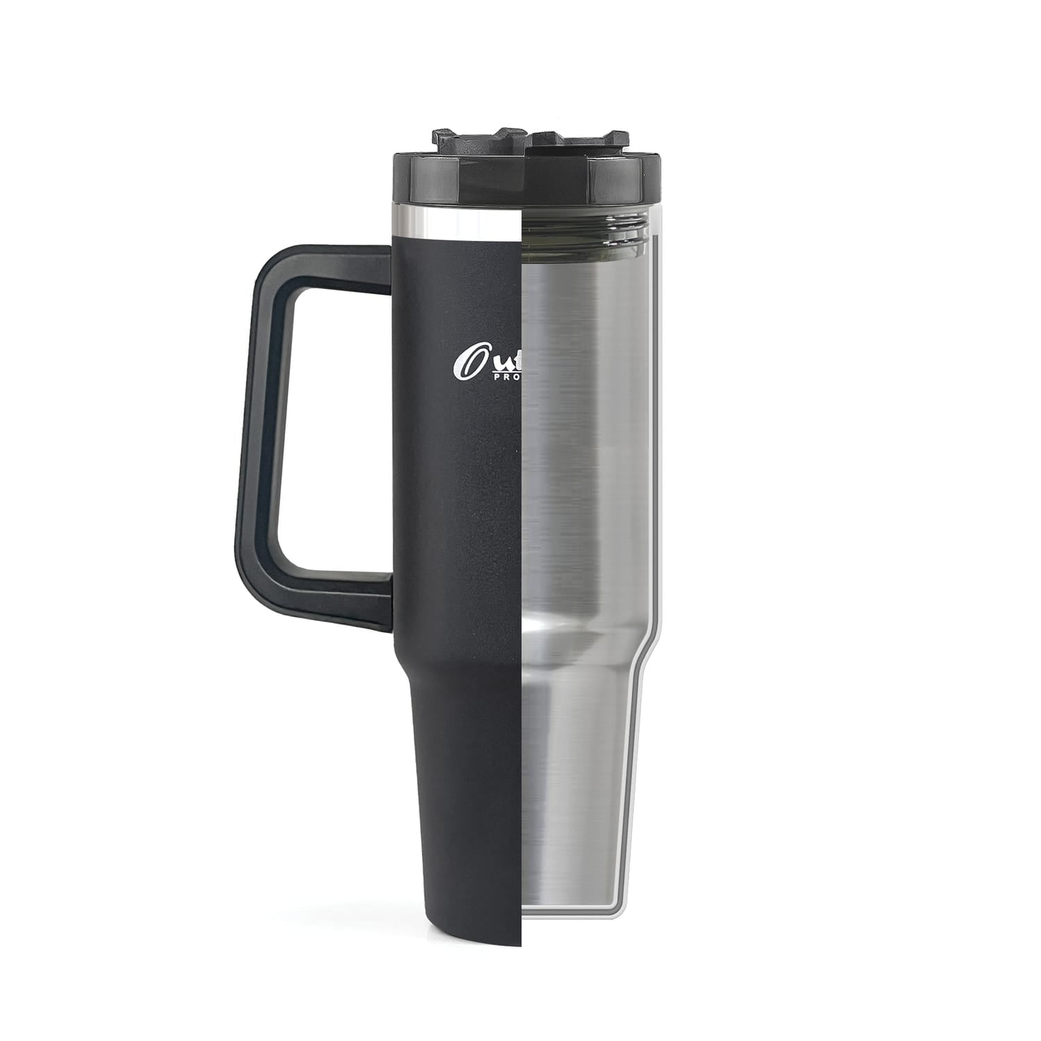 Outdoors Professional 40-Oz. Stainless Steel Double-Walled Insulated Tumbler with Straw, Black