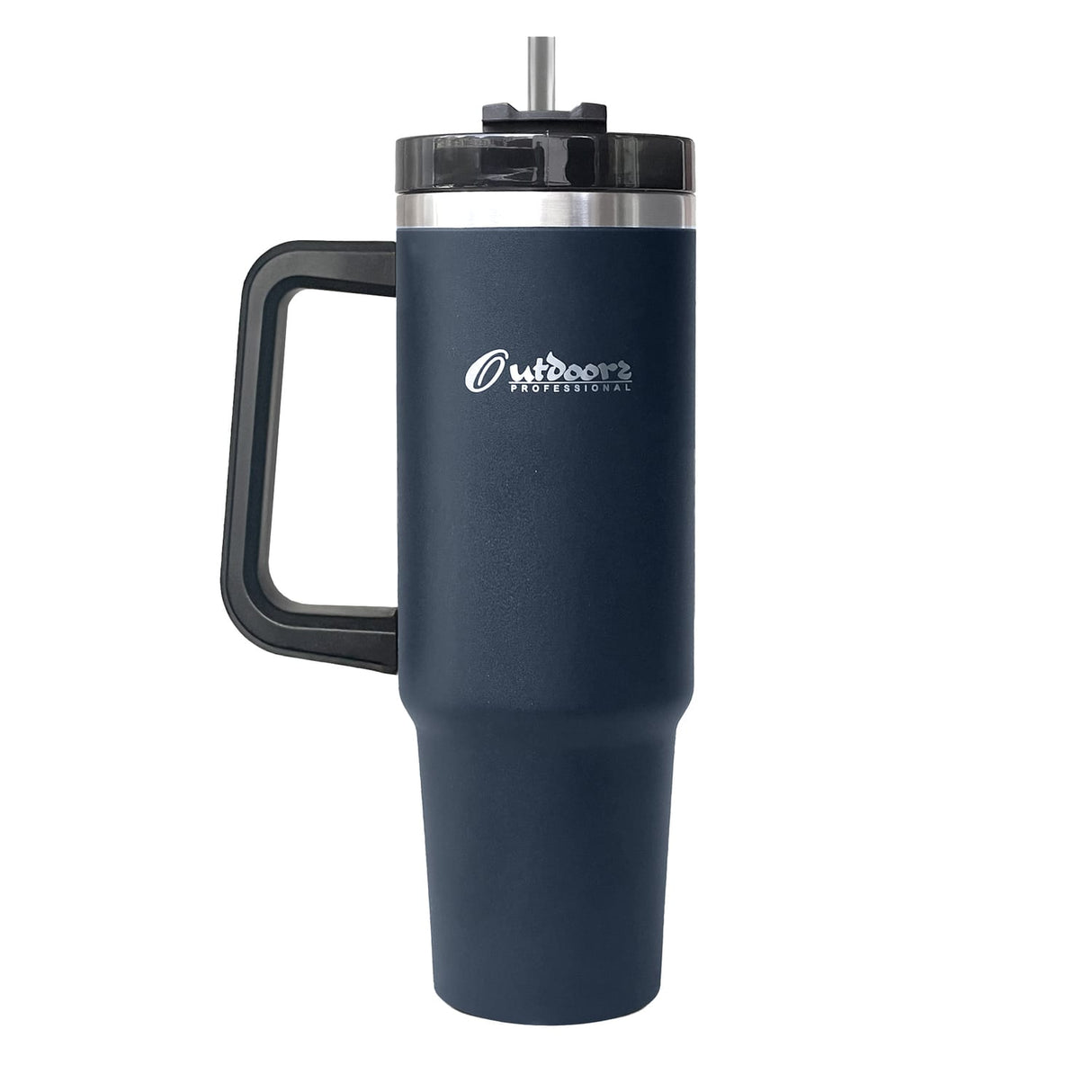 Outdoors Professional 40-Oz. Stainless Steel Double-Walled Insulated Tumbler with Straw, Navy Blue