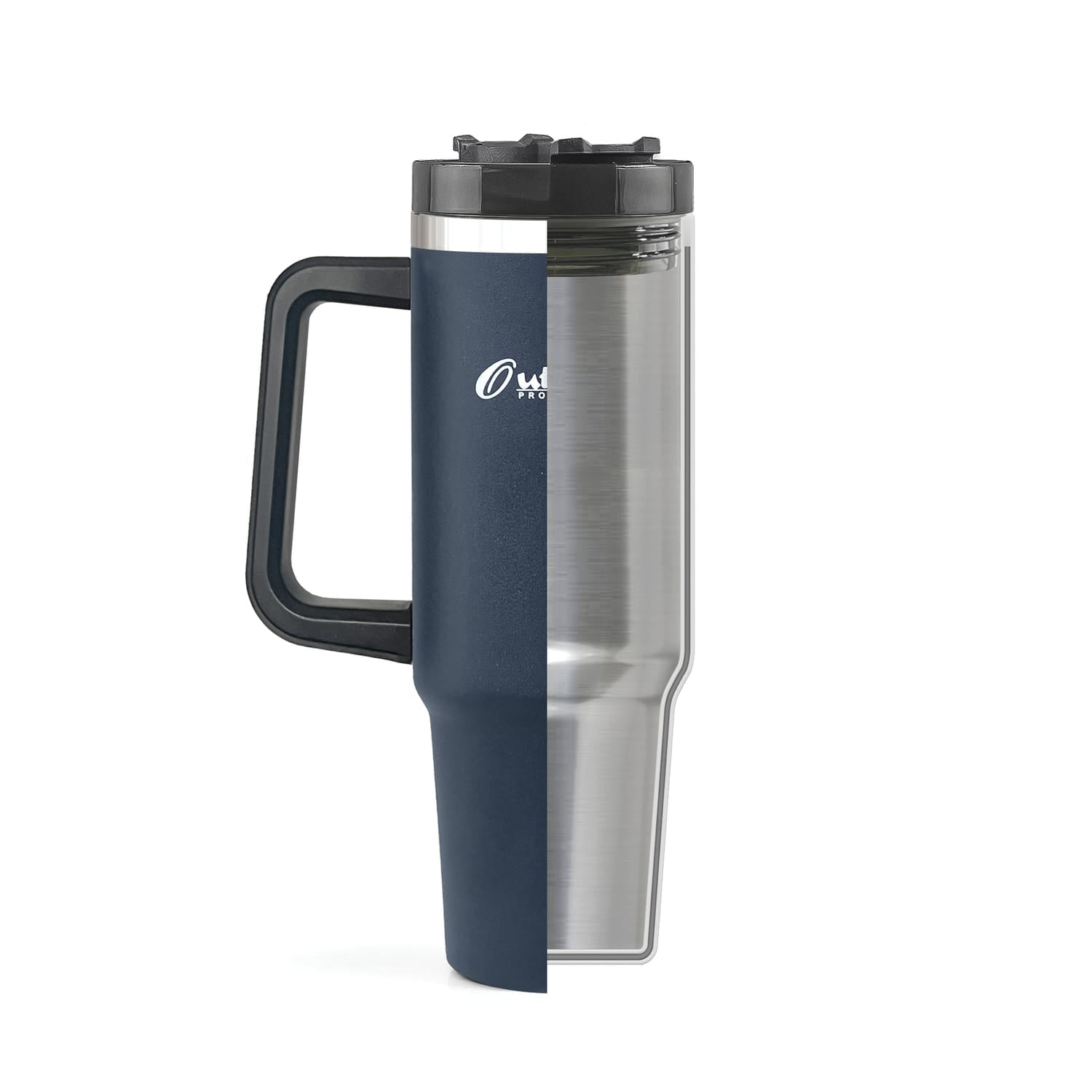 Outdoors Professional 40-Oz. Stainless Steel Double-Walled Insulated Tumbler with Straw, Navy Blue