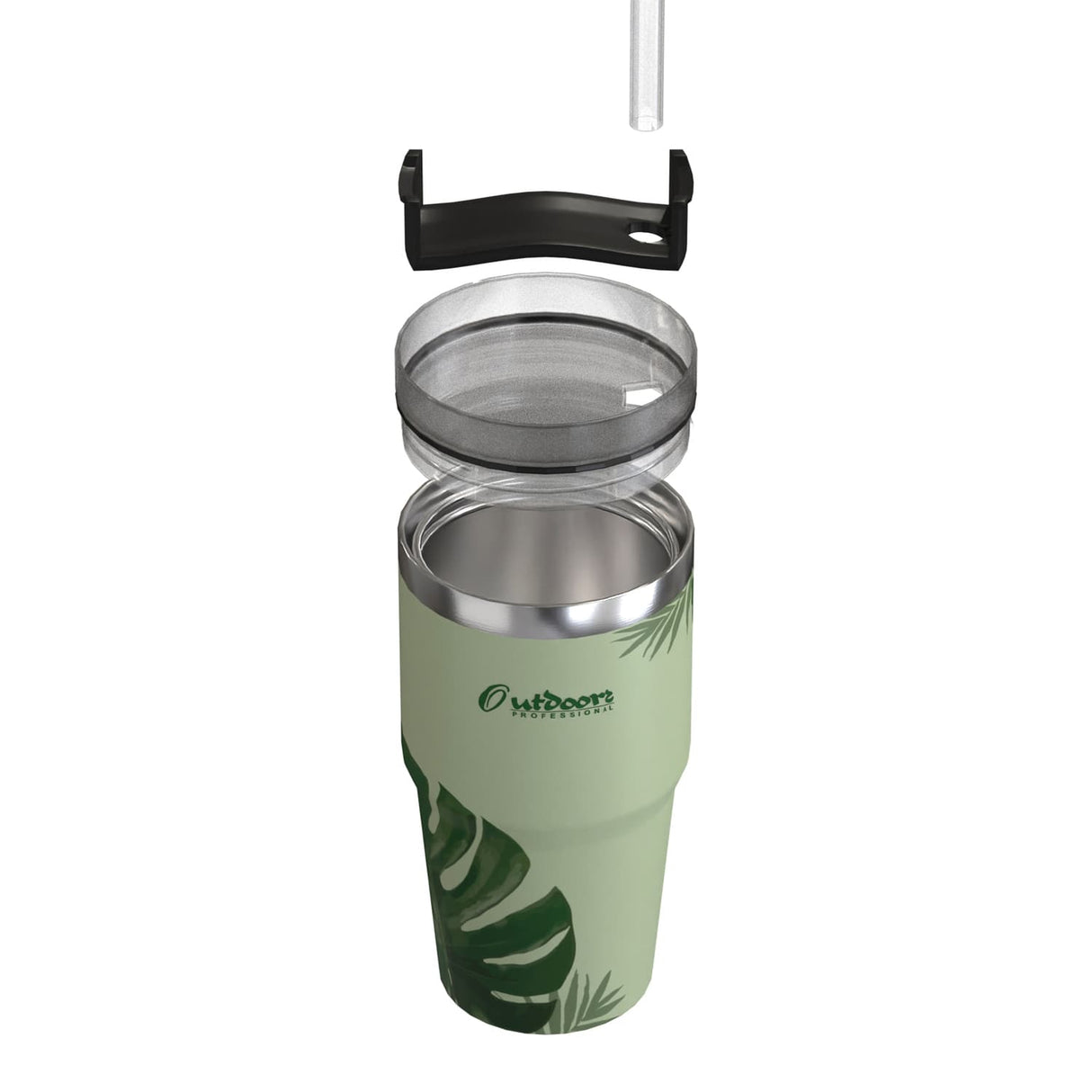 Outdoors Professional 20-Oz. Stainless Steel Double-Walled Insulated Tumbler with Straw, Tropical Green