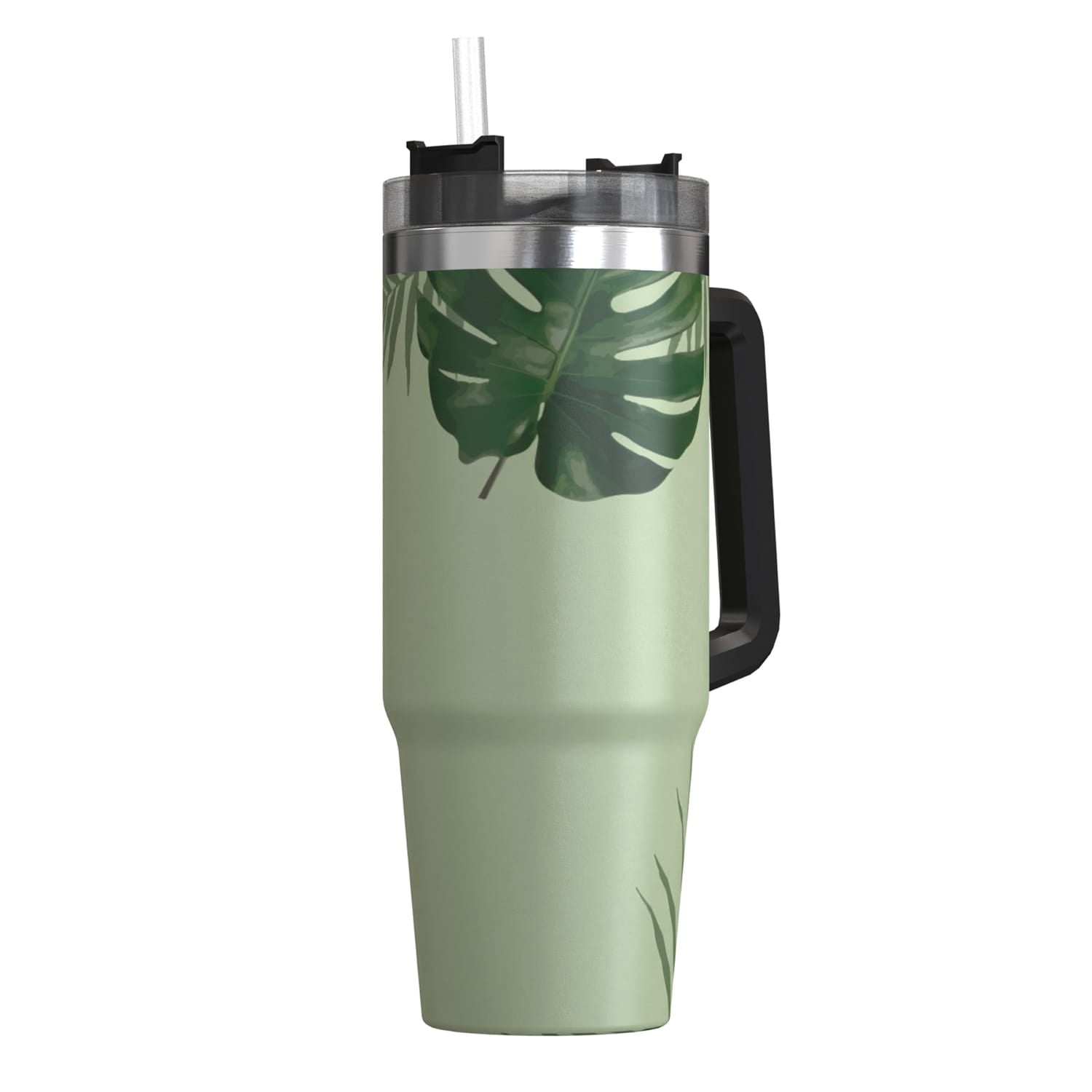 Outdoors Professional 30-Oz. Stainless Steel Double-Walled Insulated Tumbler with Straw, Tropical Green