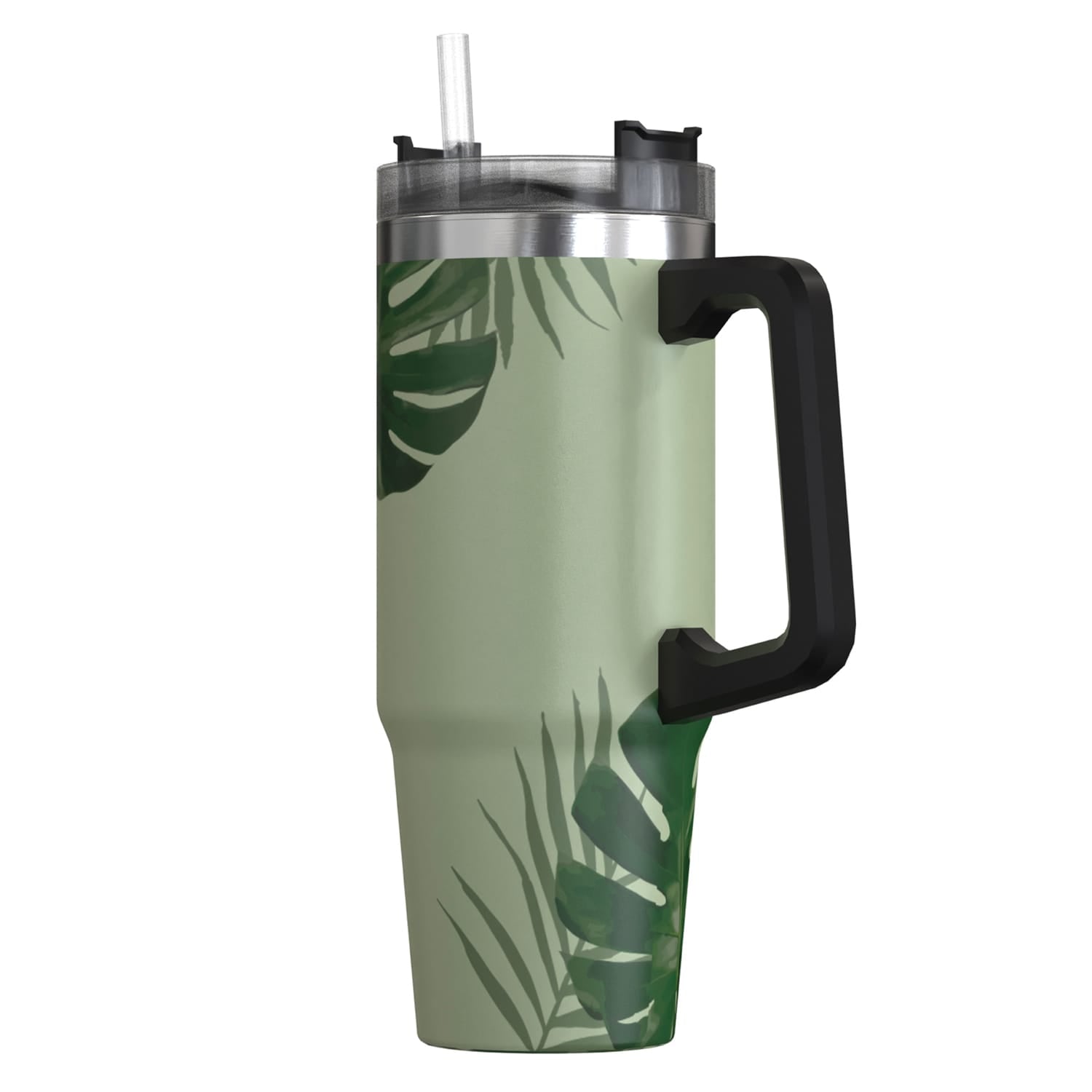 Outdoors Professional 30-Oz. Stainless Steel Double-Walled Insulated Tumbler with Straw, Tropical Green
