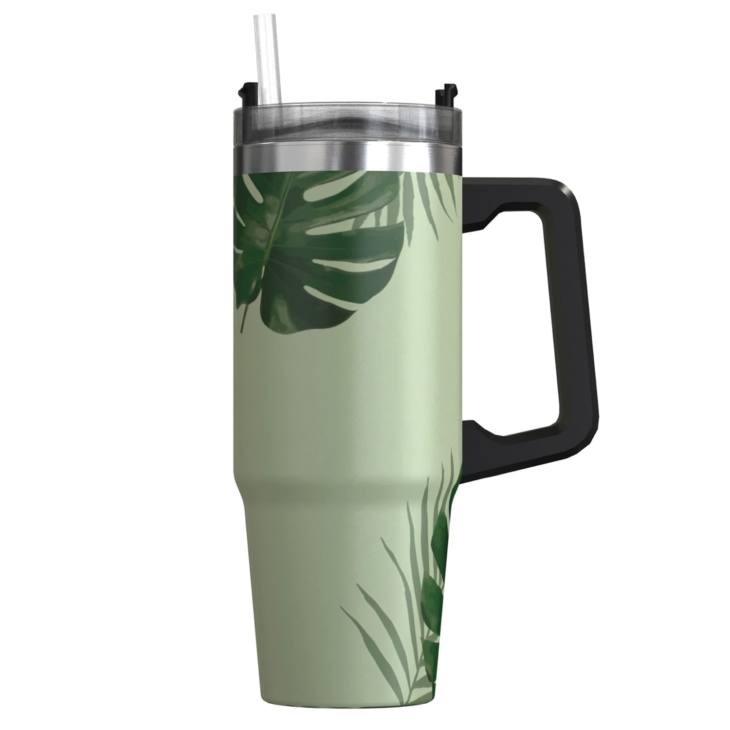 Outdoors Professional 30-Oz. Stainless Steel Double-Walled Insulated Tumbler with Straw, Tropical Green