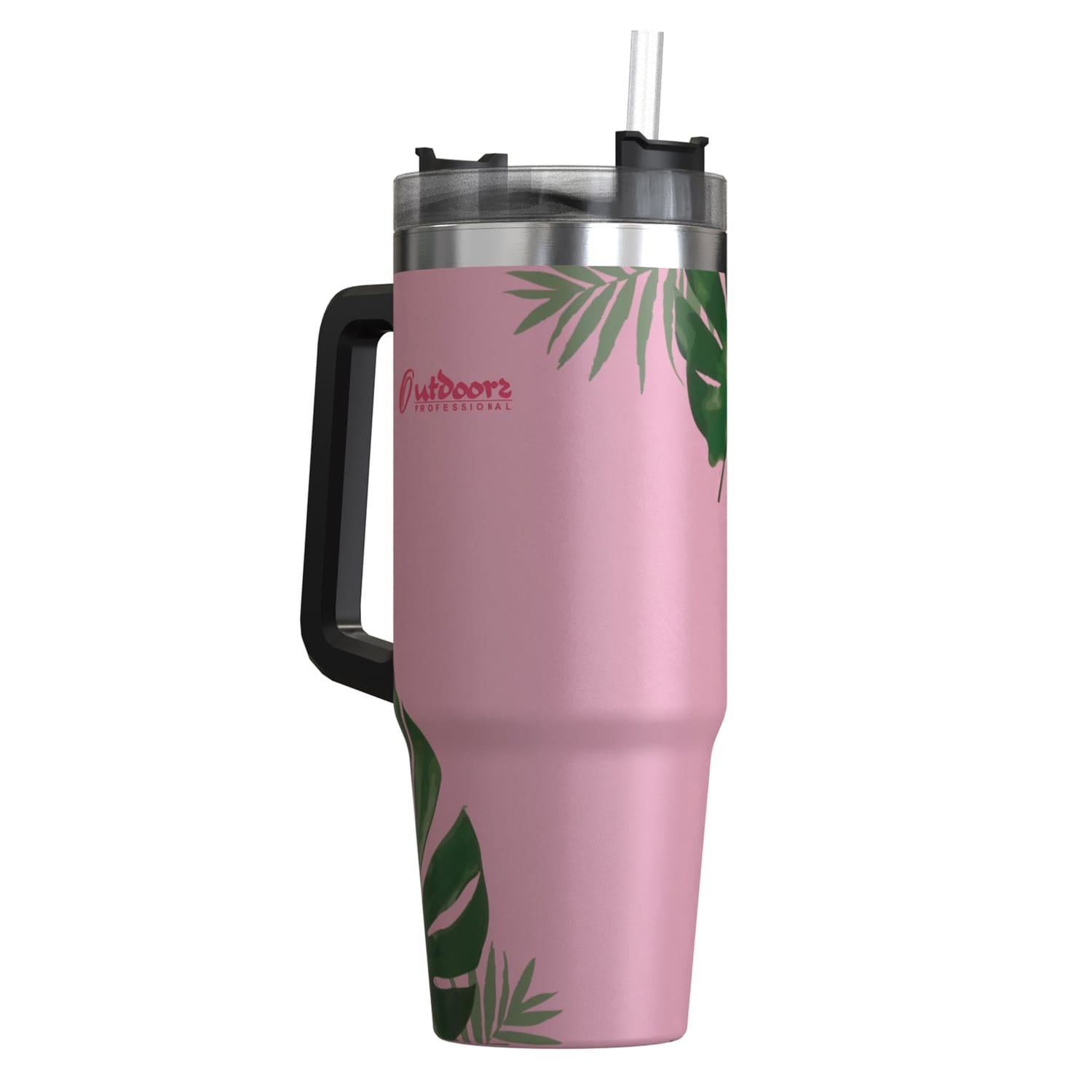 Outdoors Professional 30-Oz. Stainless Steel Double-Walled Insulated Tumbler with Straw, Tropical Pink