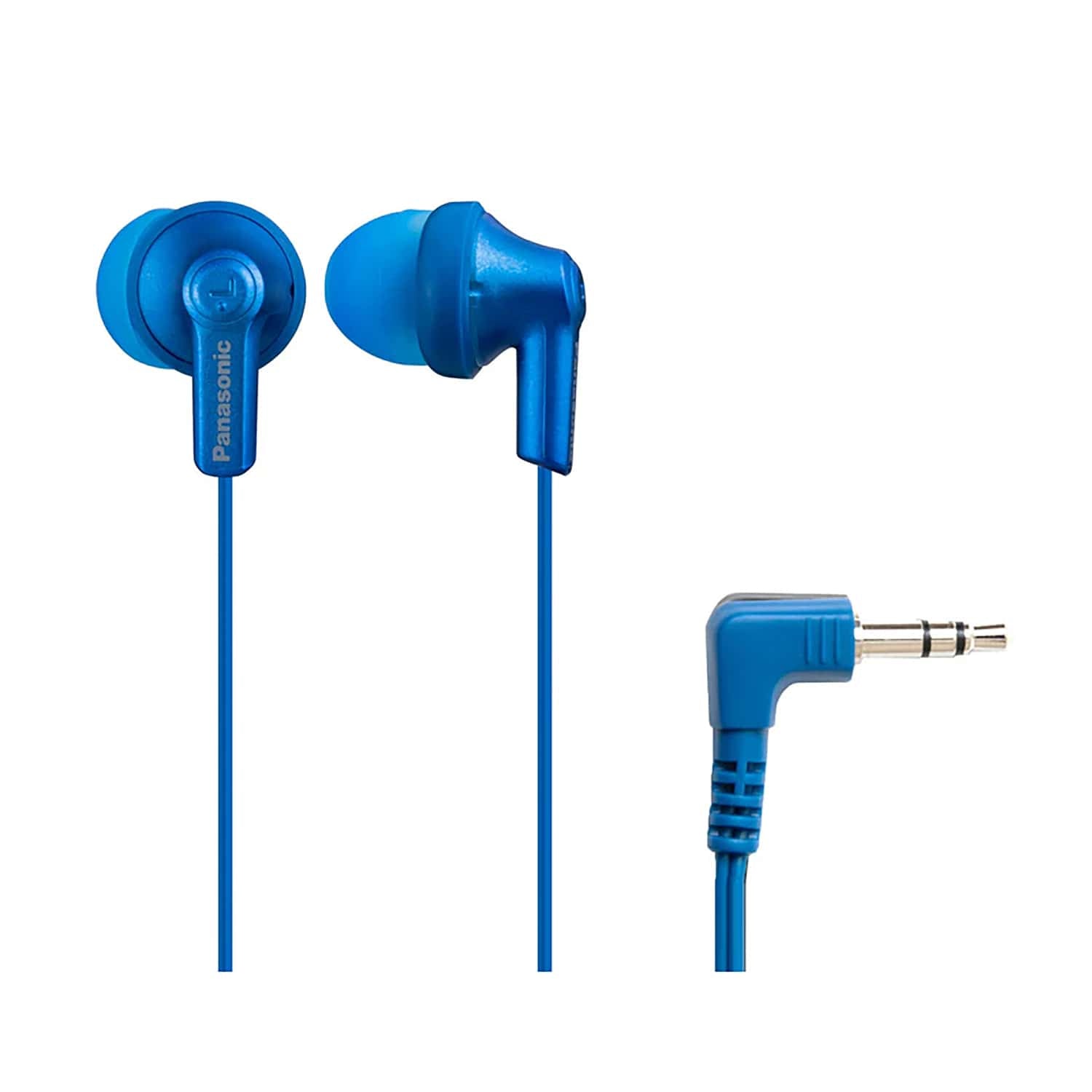 Panasonic ErgoFit Wired In-Ear Earbud Headphones with Right-Angle 3.5-mm Connector, RP-HJE120, Metallic Blue