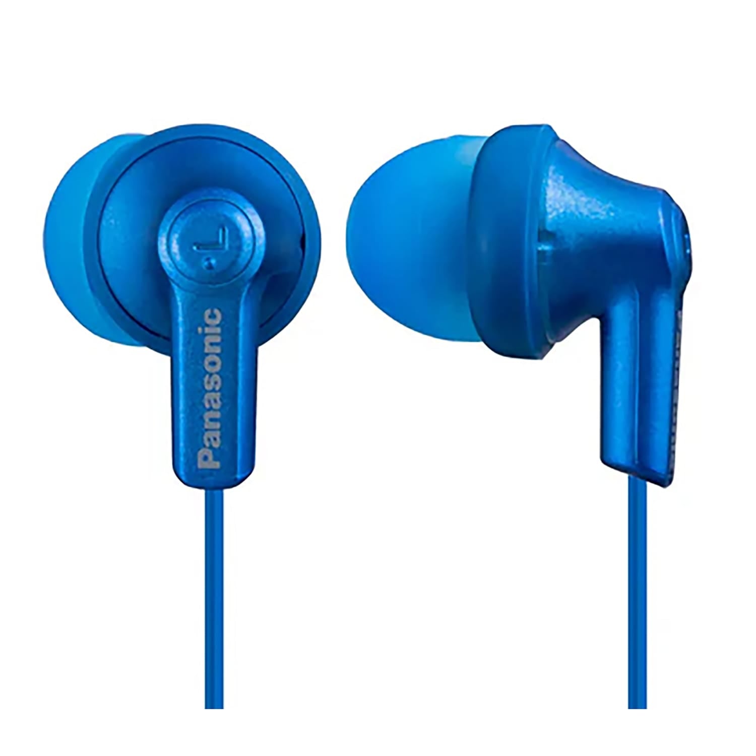 Panasonic ErgoFit Wired In-Ear Earbud Headphones with Right-Angle 3.5-mm Connector, RP-HJE120, Metallic Blue