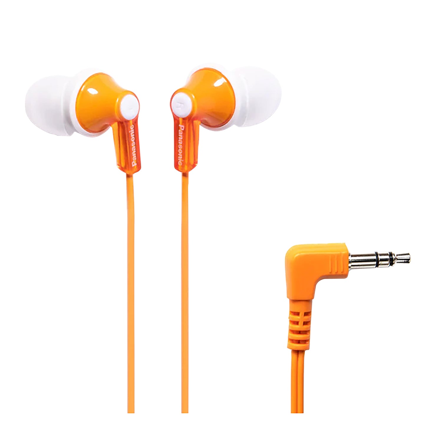Panasonic ErgoFit Wired In-Ear Earbud Headphones with Right-Angle 3.5-mm Connector, RP-HJE120, Orange