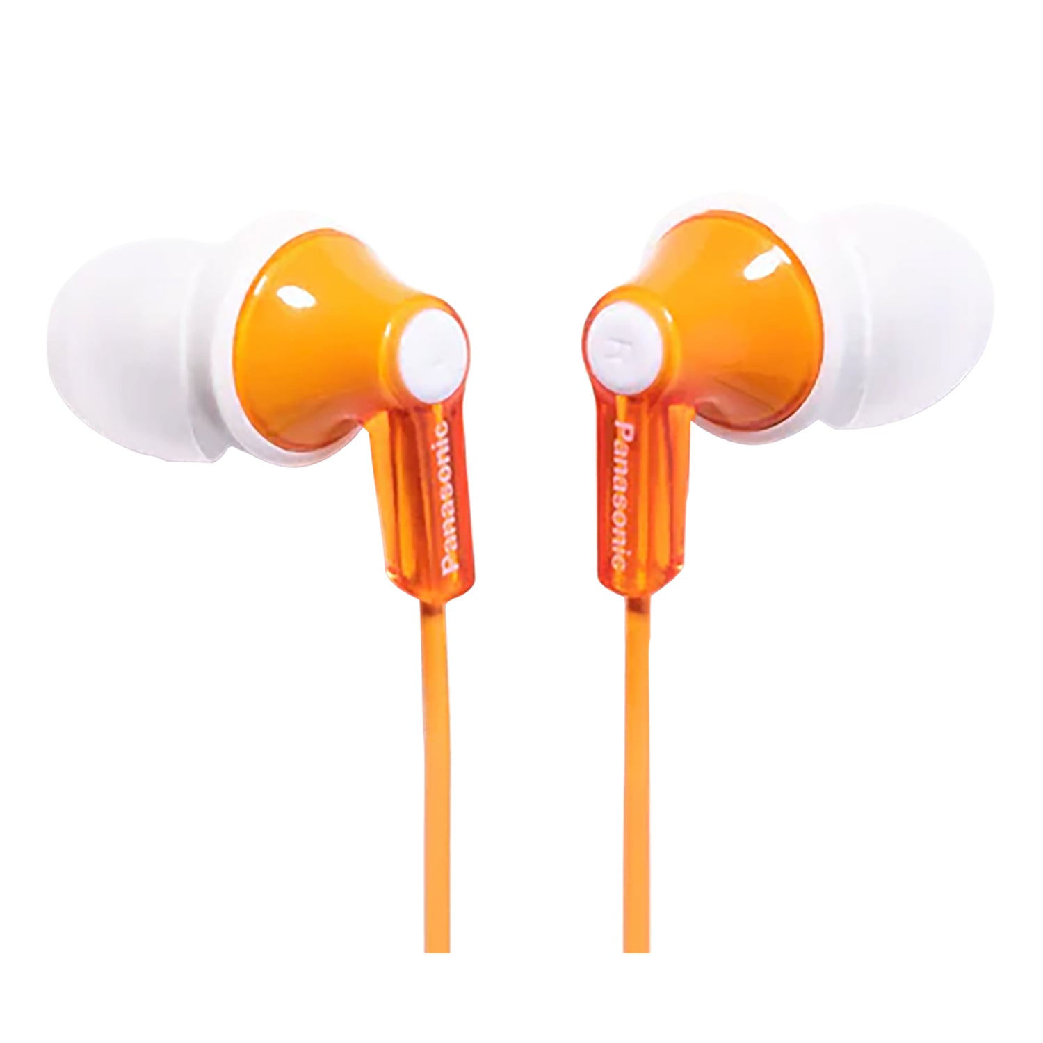 Panasonic ErgoFit Wired In-Ear Earbud Headphones with Right-Angle 3.5-mm Connector, RP-HJE120, Orange
