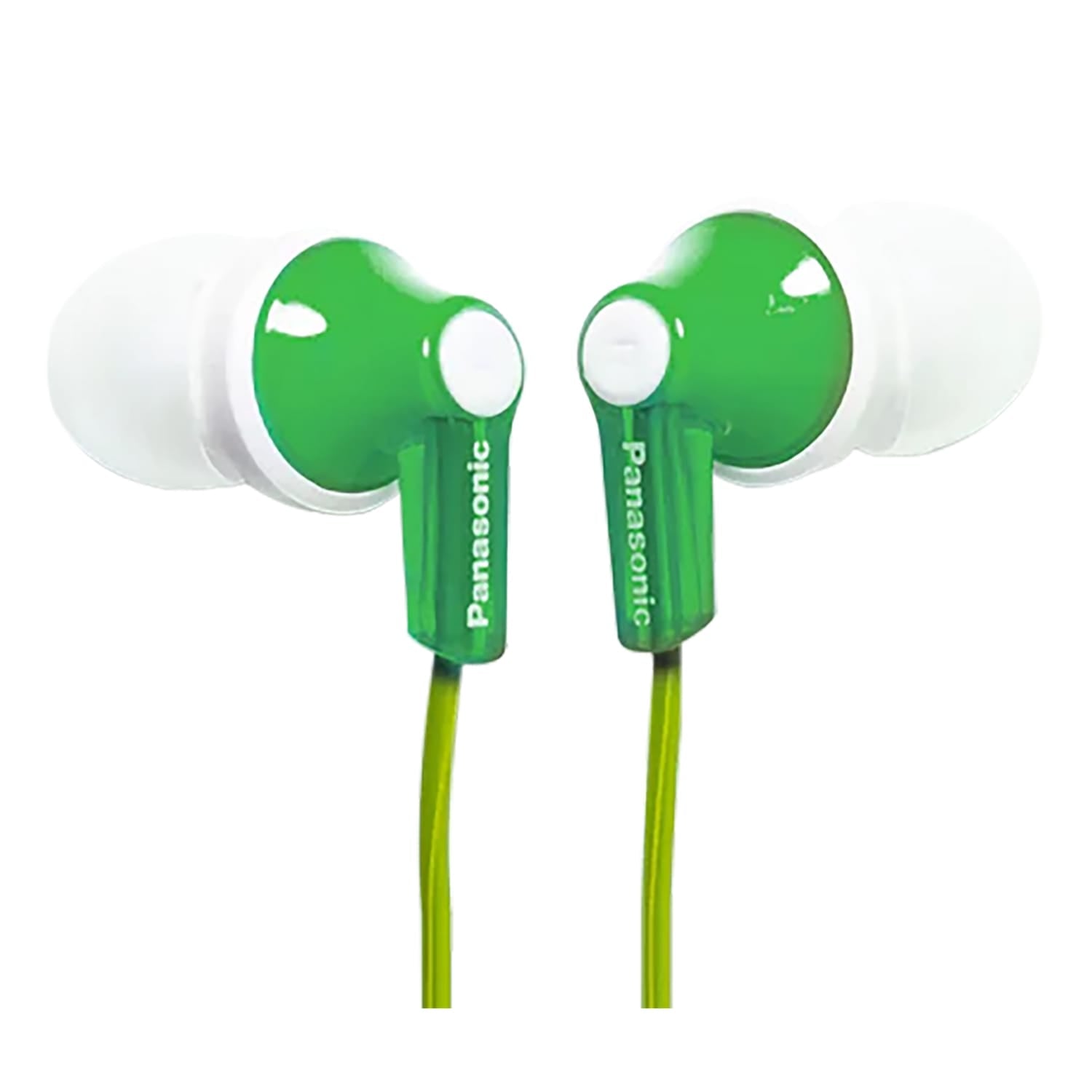 Panasonic ErgoFit Wired In-Ear Earbud Headphones with Right-Angle 3.5-mm Connector, RP-HJE120, Green