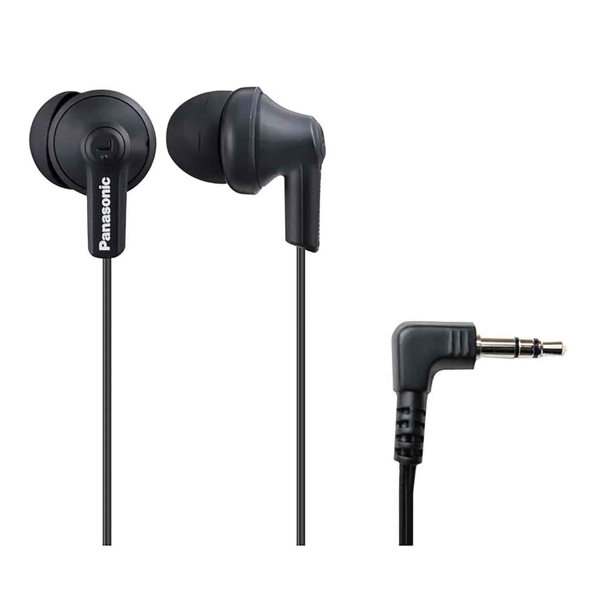 Panasonic ErgoFit Wired In-Ear Earbud Headphones with Right-Angle 3.5-mm Connector, RP-HJE120, Matte Black