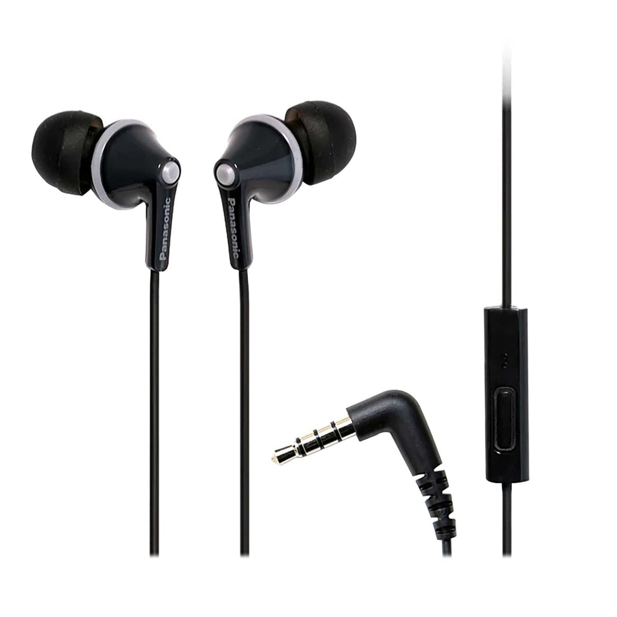 Panasonic ErgoFit Wired In-Ear Earbud Headphones with In-Line Mic/Call Remote and Right-Angle 3.5-mm TRRS Connector, RP-TCM125, Black