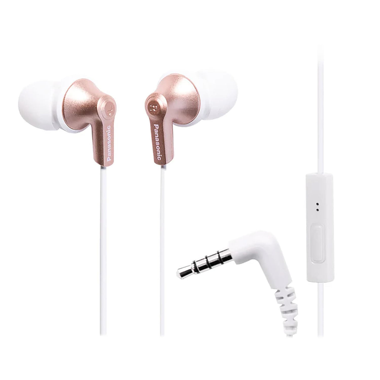 Panasonic ErgoFit Wired In-Ear Earbud Headphones with In-Line Mic/Call Remote and Right-Angle 3.5-mm TRRS Connector, RP-TCM125, Gold