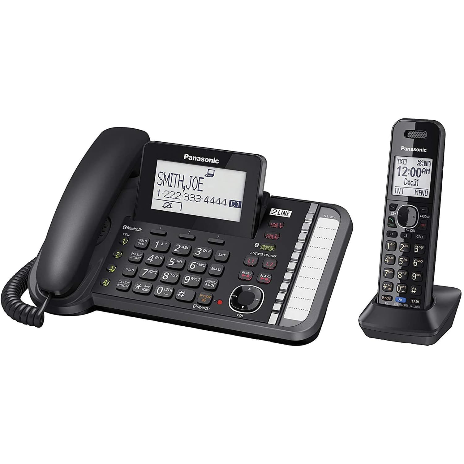 Panasonic 2-Line 1-Handset DECT 6.0 Expandable Cordless Phone System for Landline, Digital Answering System, and Bluetooth Link2Cell