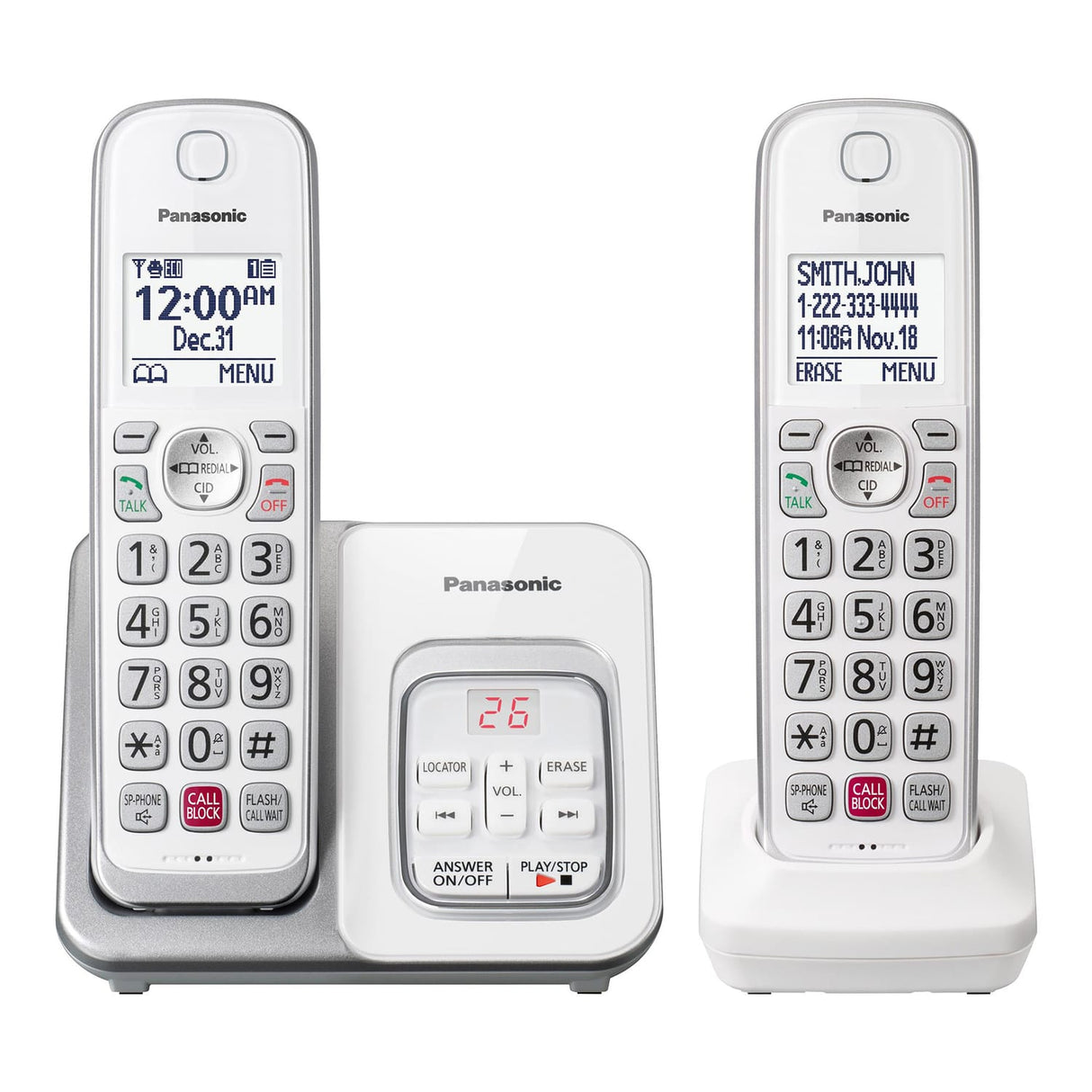 Panasonic Expandable Cordless Phone System for Landline, Digital Answering System, Caller ID, Call Blocker, and Large Buttons, 2 Handset