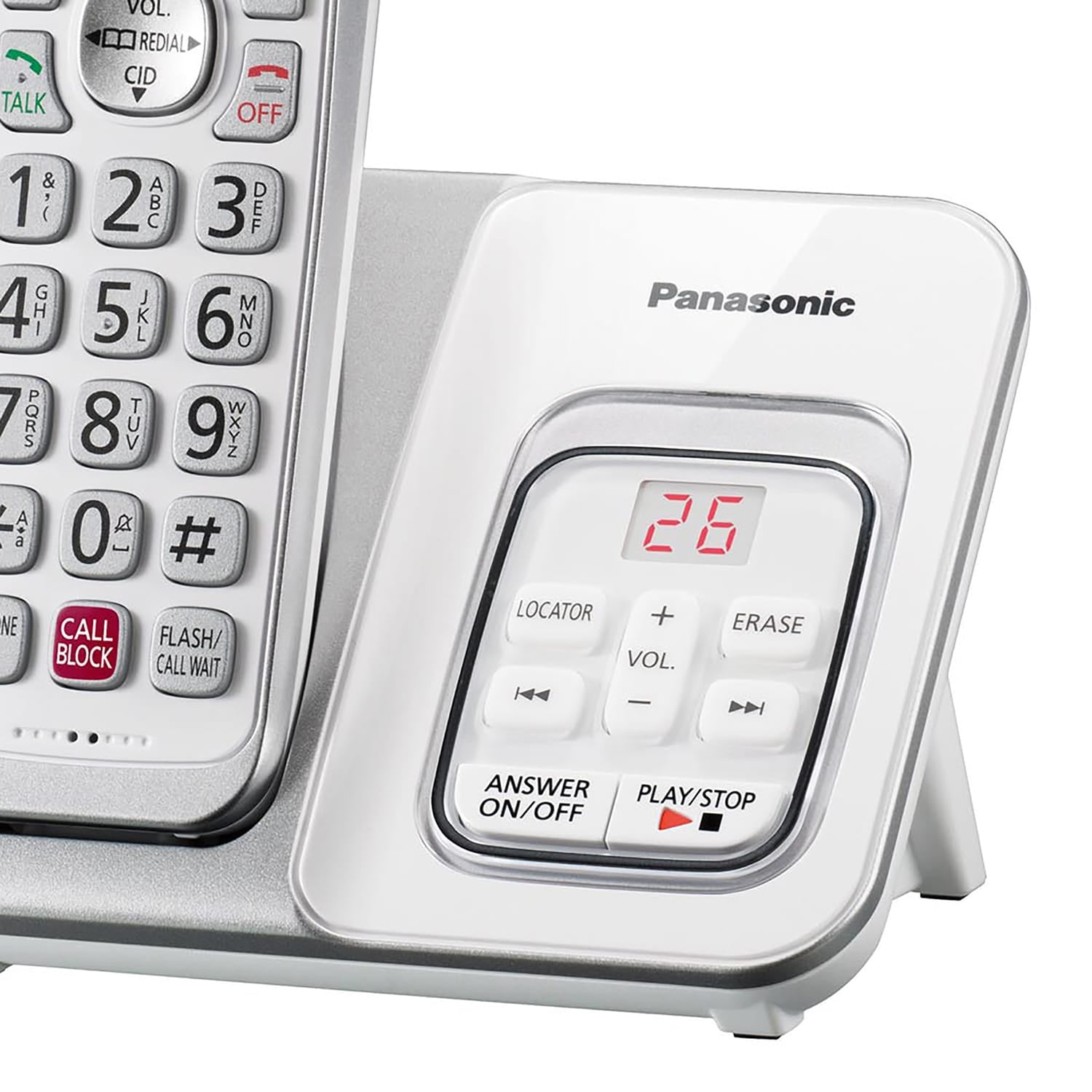 Panasonic Expandable Cordless Phone System for Landline, Digital Answering System, Caller ID, Call Blocker, and Large Buttons, 2 Handset