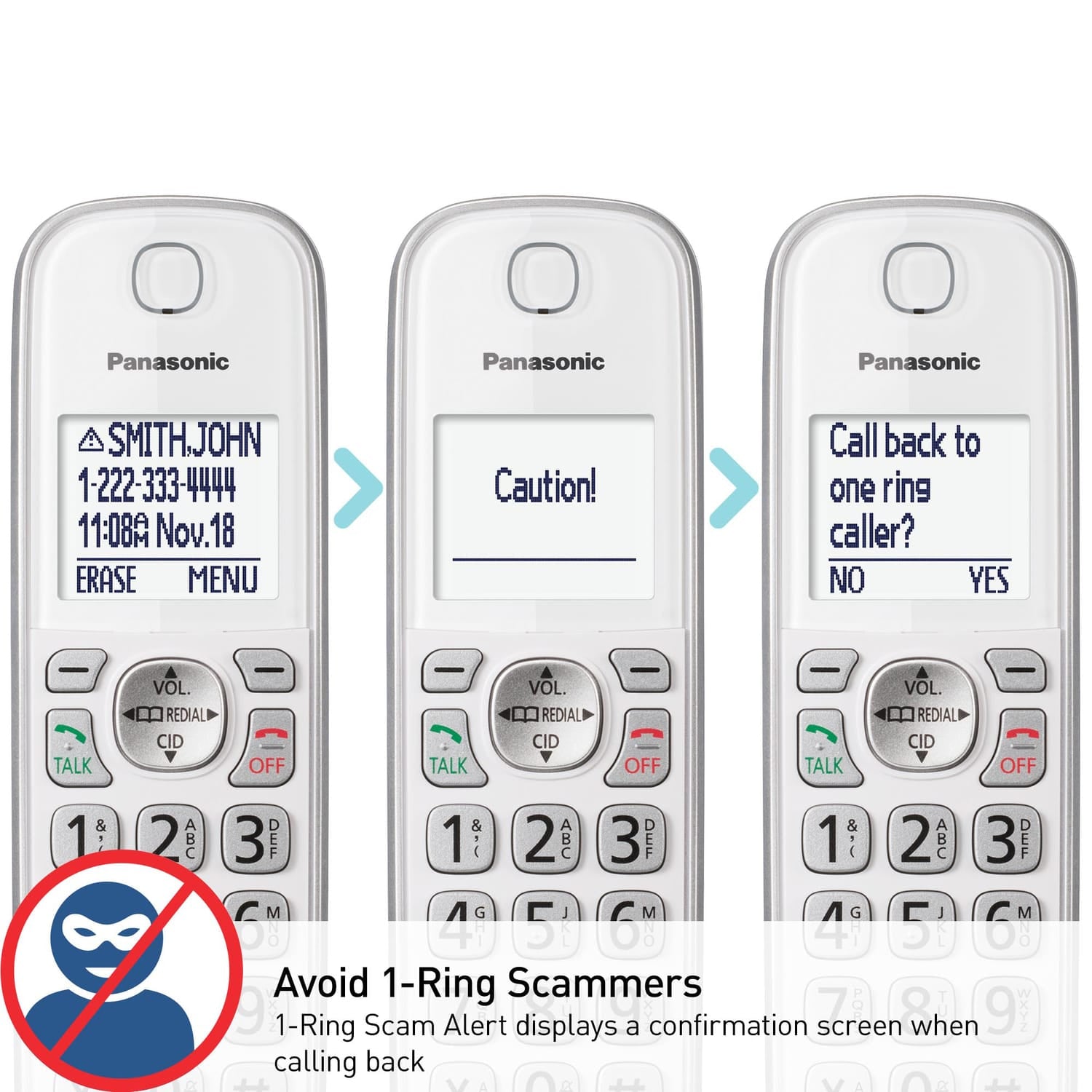 Panasonic Expandable Cordless Phone System for Landline, Digital Answering System, Caller ID, Call Blocker, and Large Buttons, 3 Handset