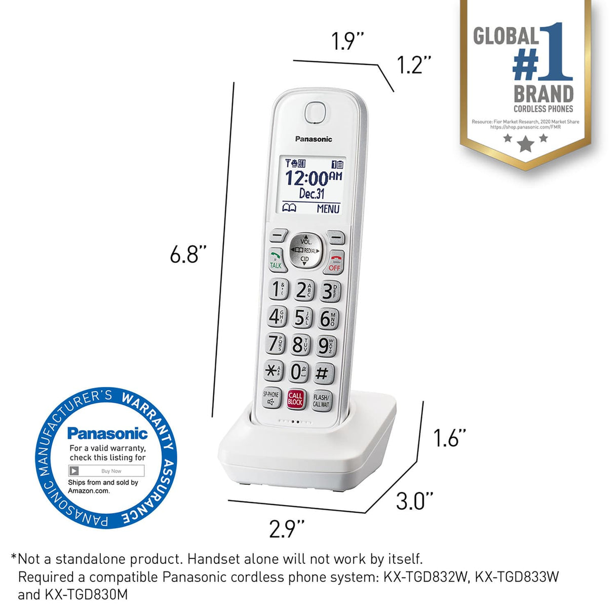 Panasonic Cordless Phone Accessory Handset for Panasonic KX-TGD81x and KX-TGD83x Series