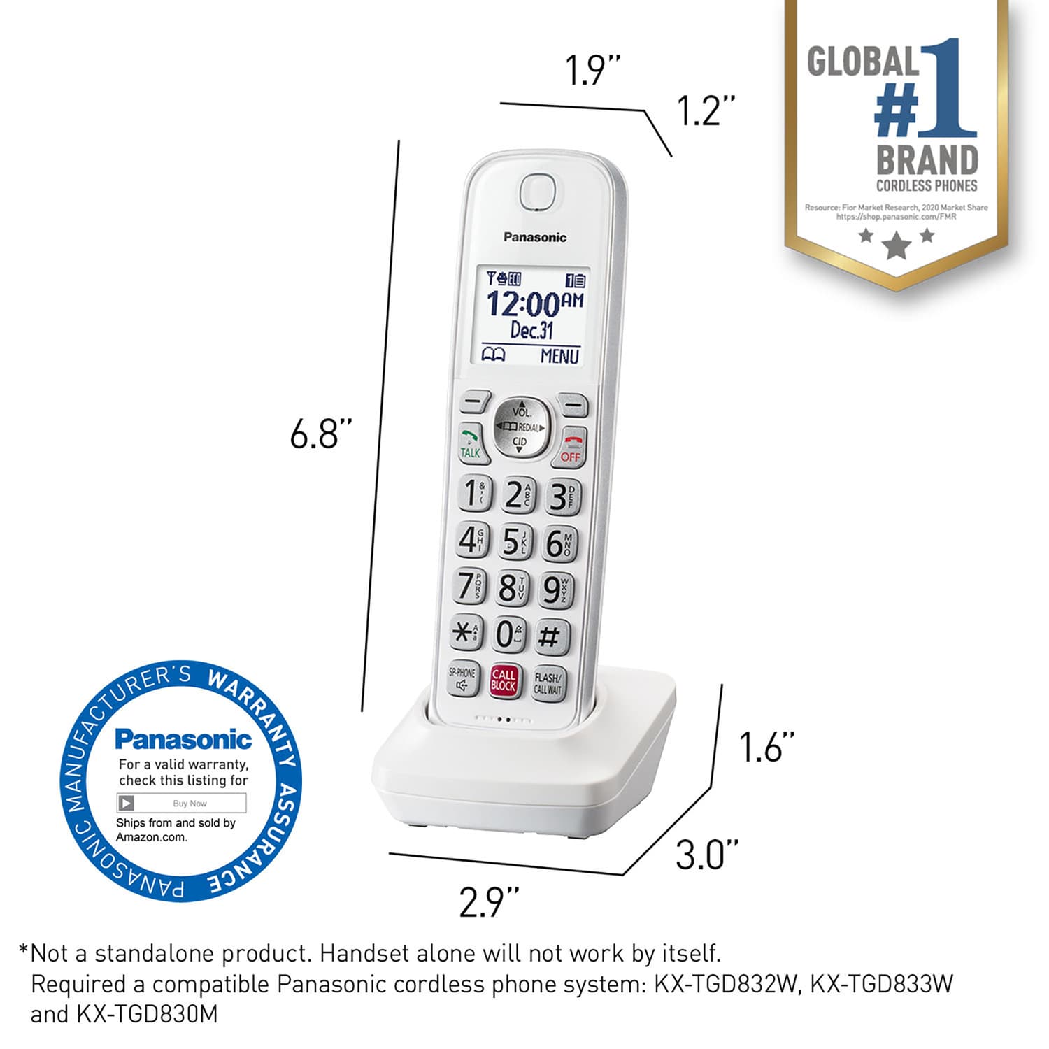 Panasonic Cordless Phone Accessory Handset for Panasonic KX-TGD81x and KX-TGD83x Series