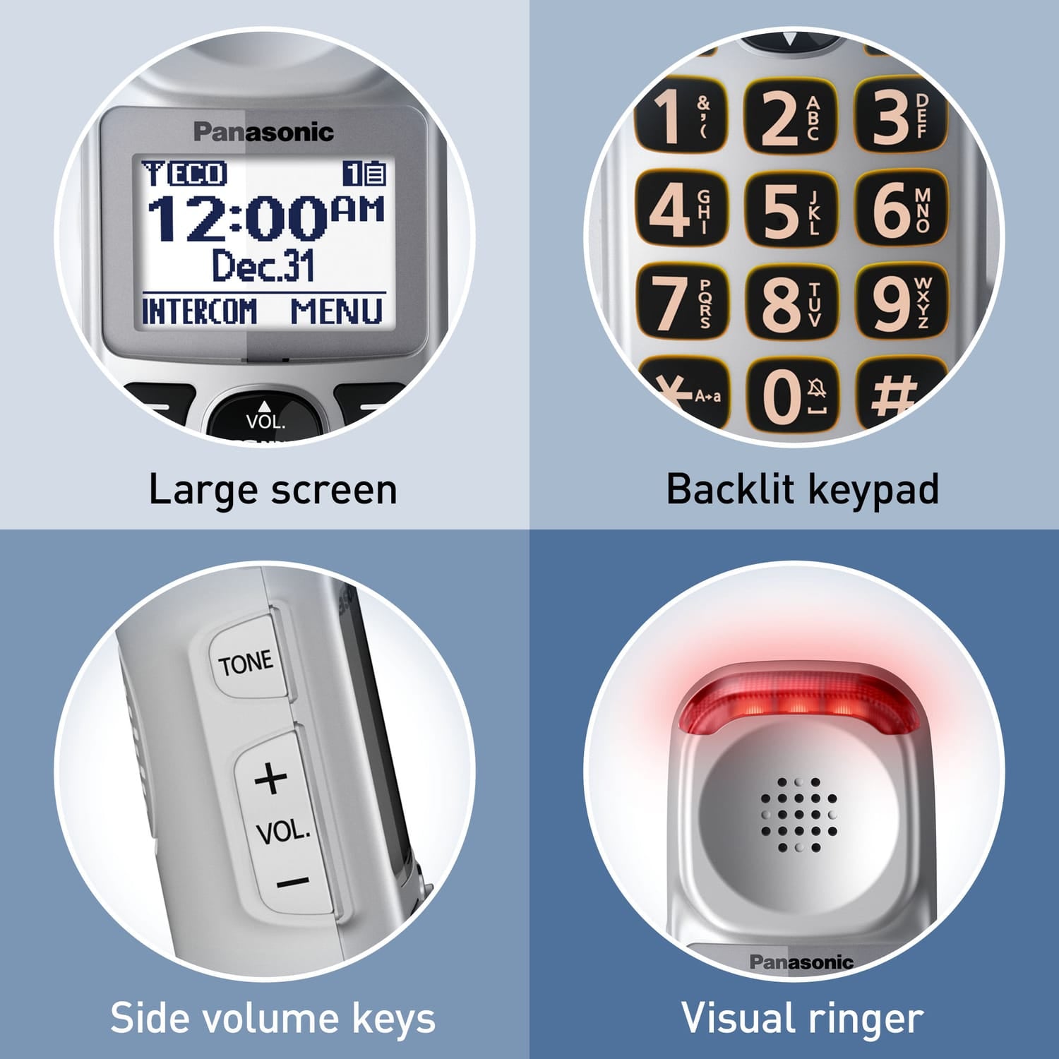 Panasonic 1-Handset DECT 6.0 50-dB Amplified/Expandable Cordless Phone System for Landline, Answering System, Noise Reduction, and Visual Ringer