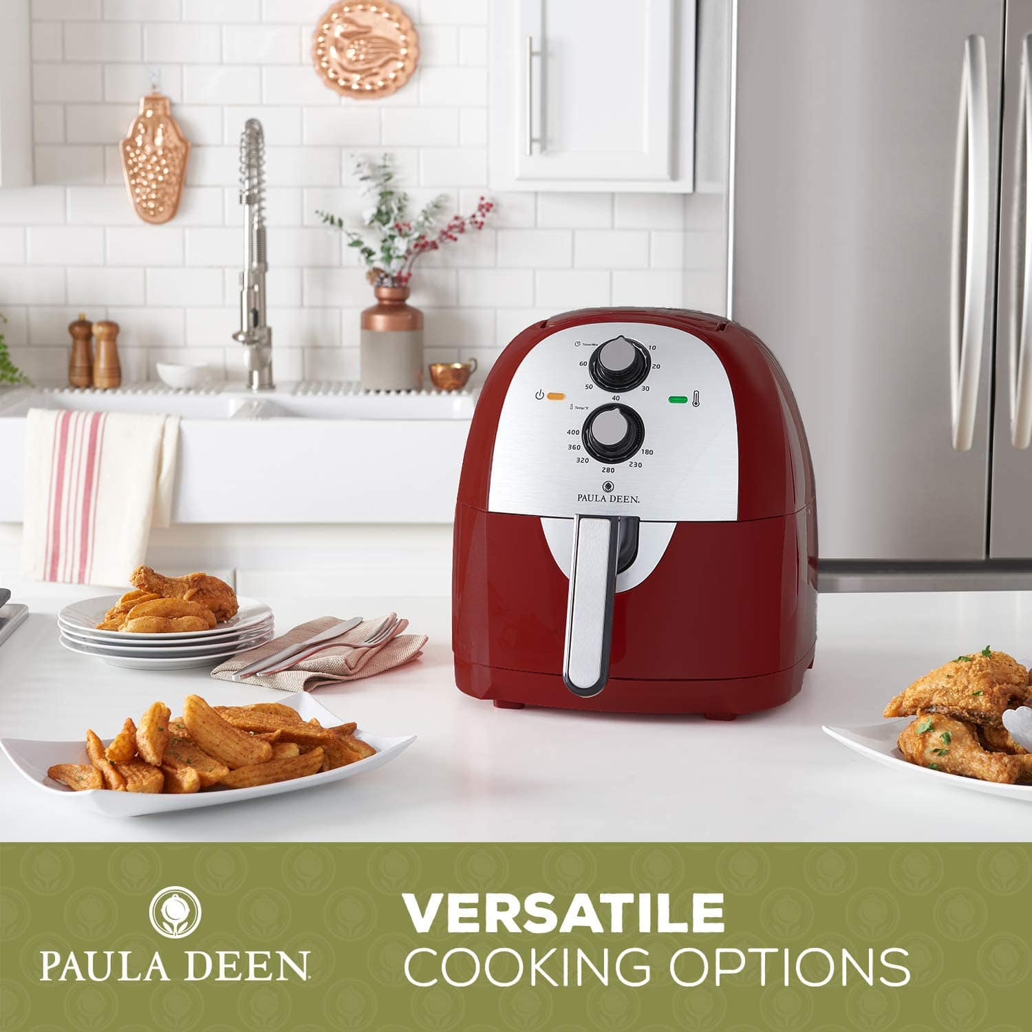 Paula Deen 6.13 QT 1700 Watt Large Air Fryer Non-Stick Air Fryer Rapid Air Merlot - Certified Refurbished